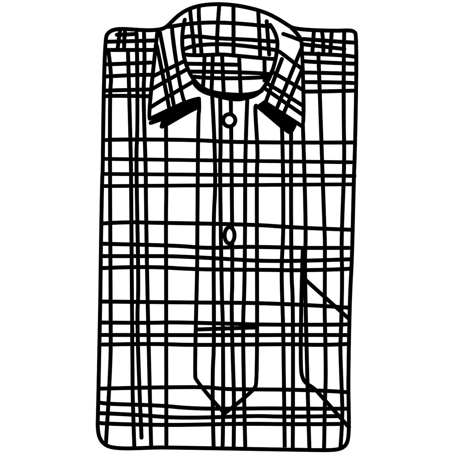 Black and white plaid button-down shirt illustration on a white background.