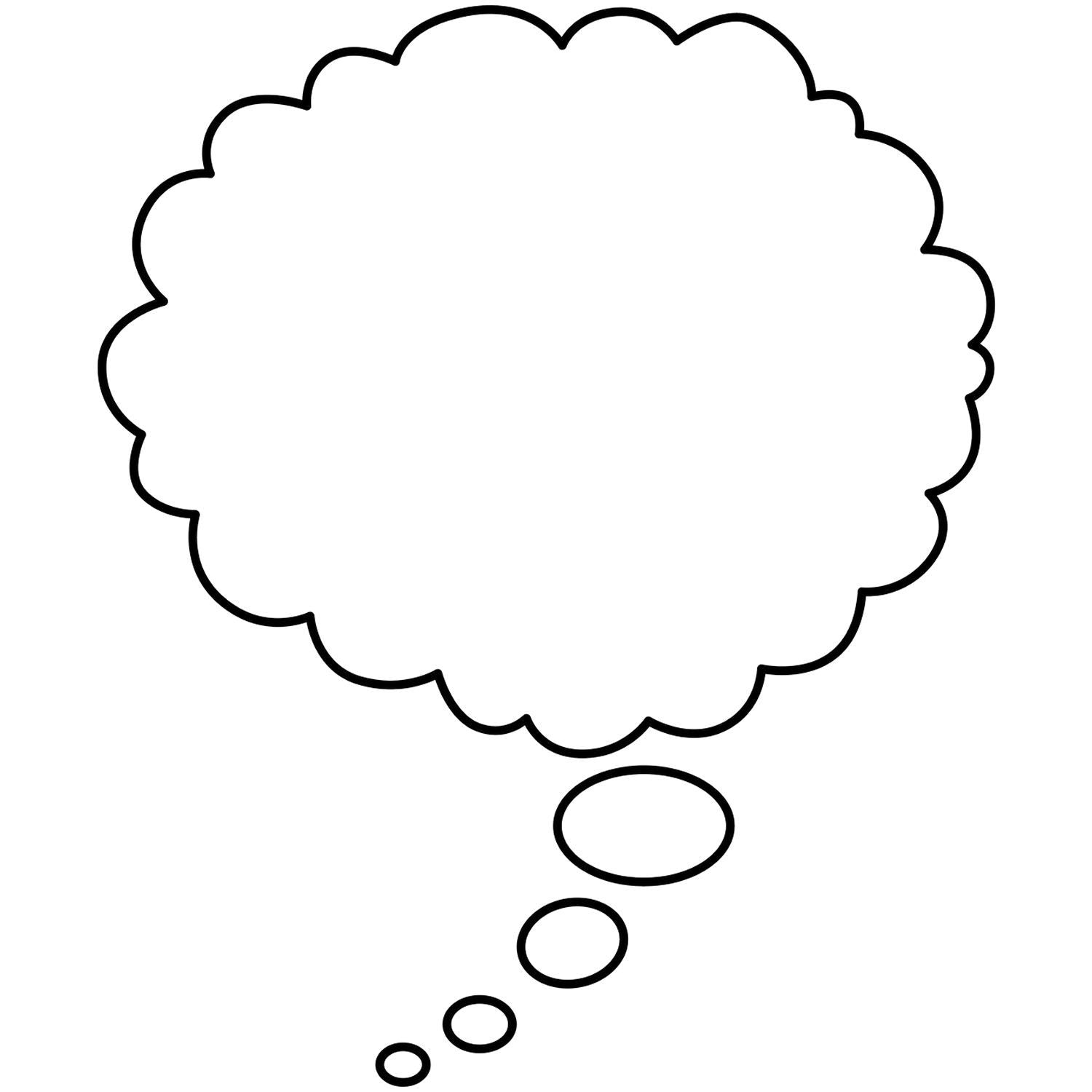 Black outlined thought bubble icon on white background, simple empty comic speech cloud vector illustration.
