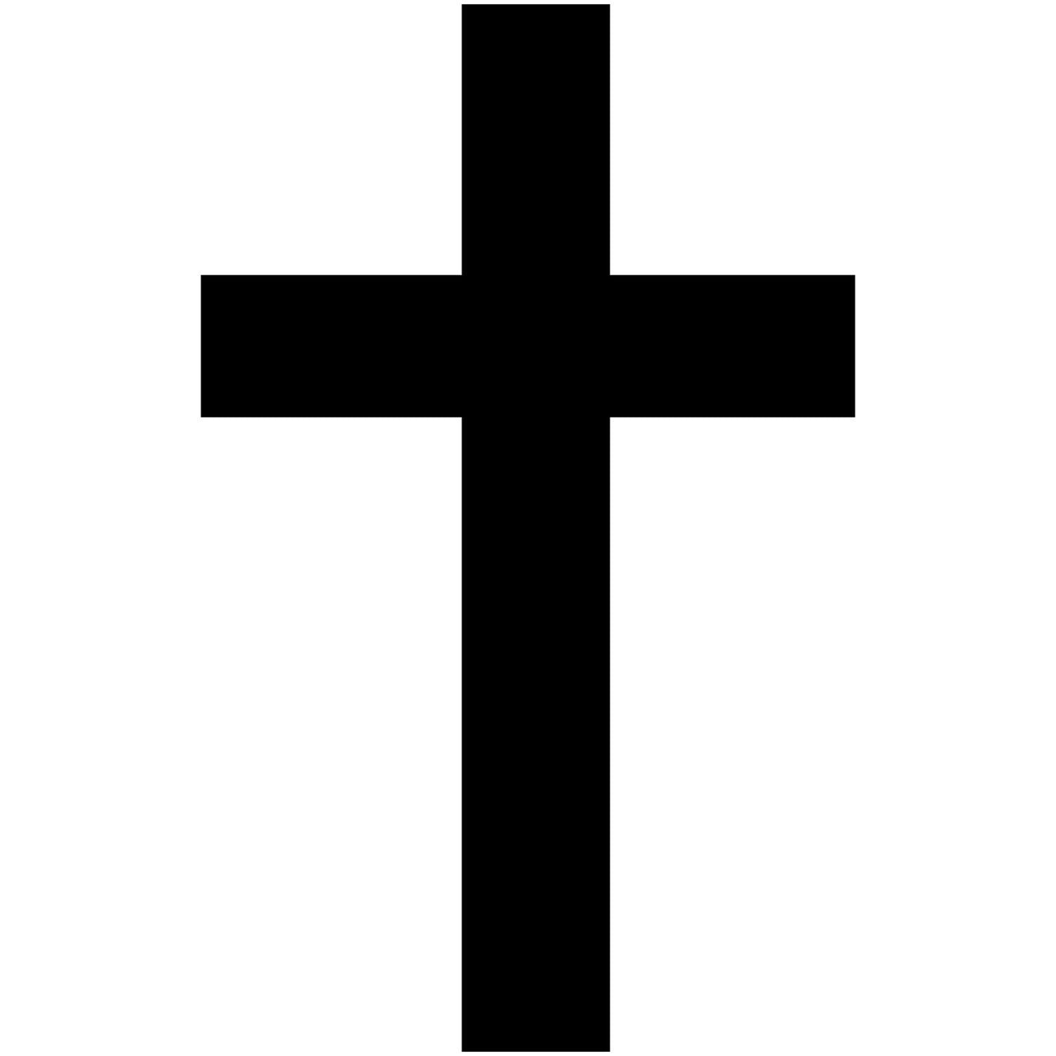 Minimalist black Christian cross symbol on a white background.