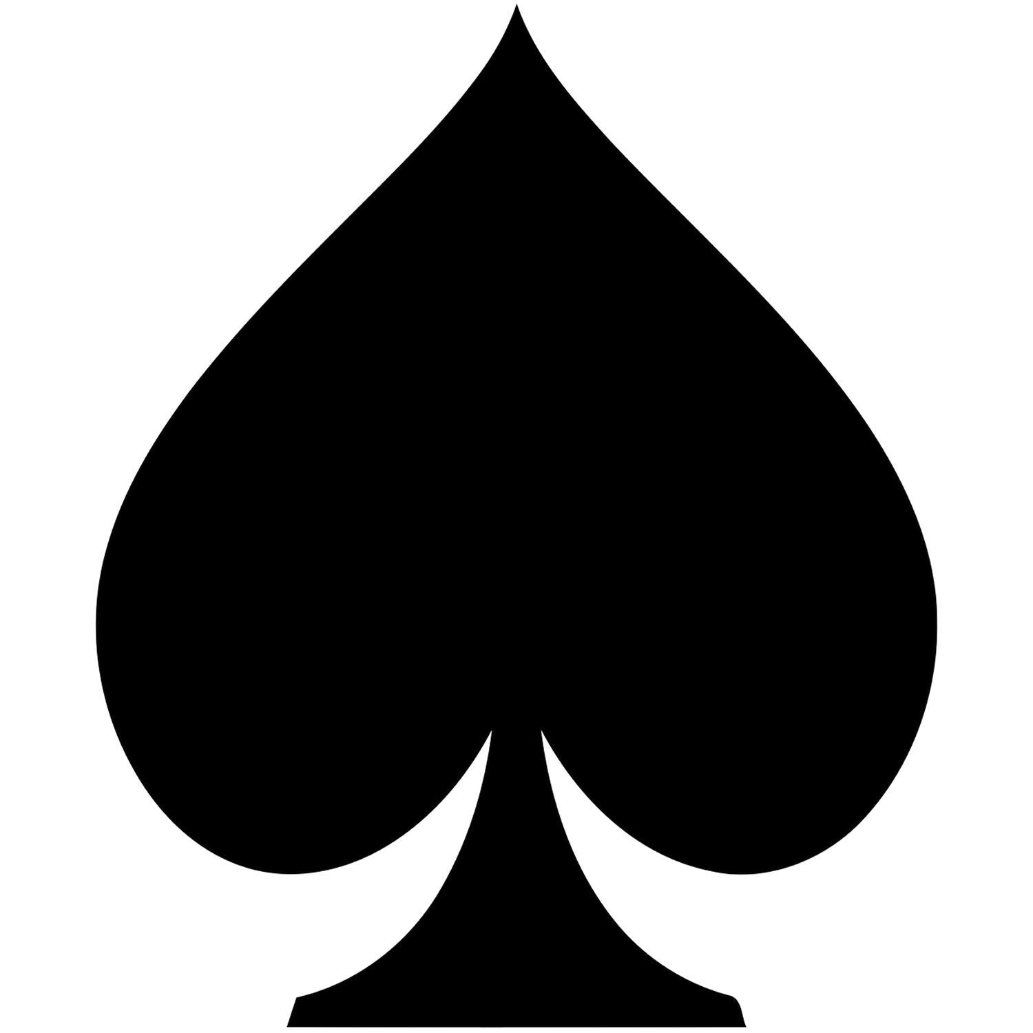 Black spade suit icon on a white background, playing card symbol, minimalist vector graphic.