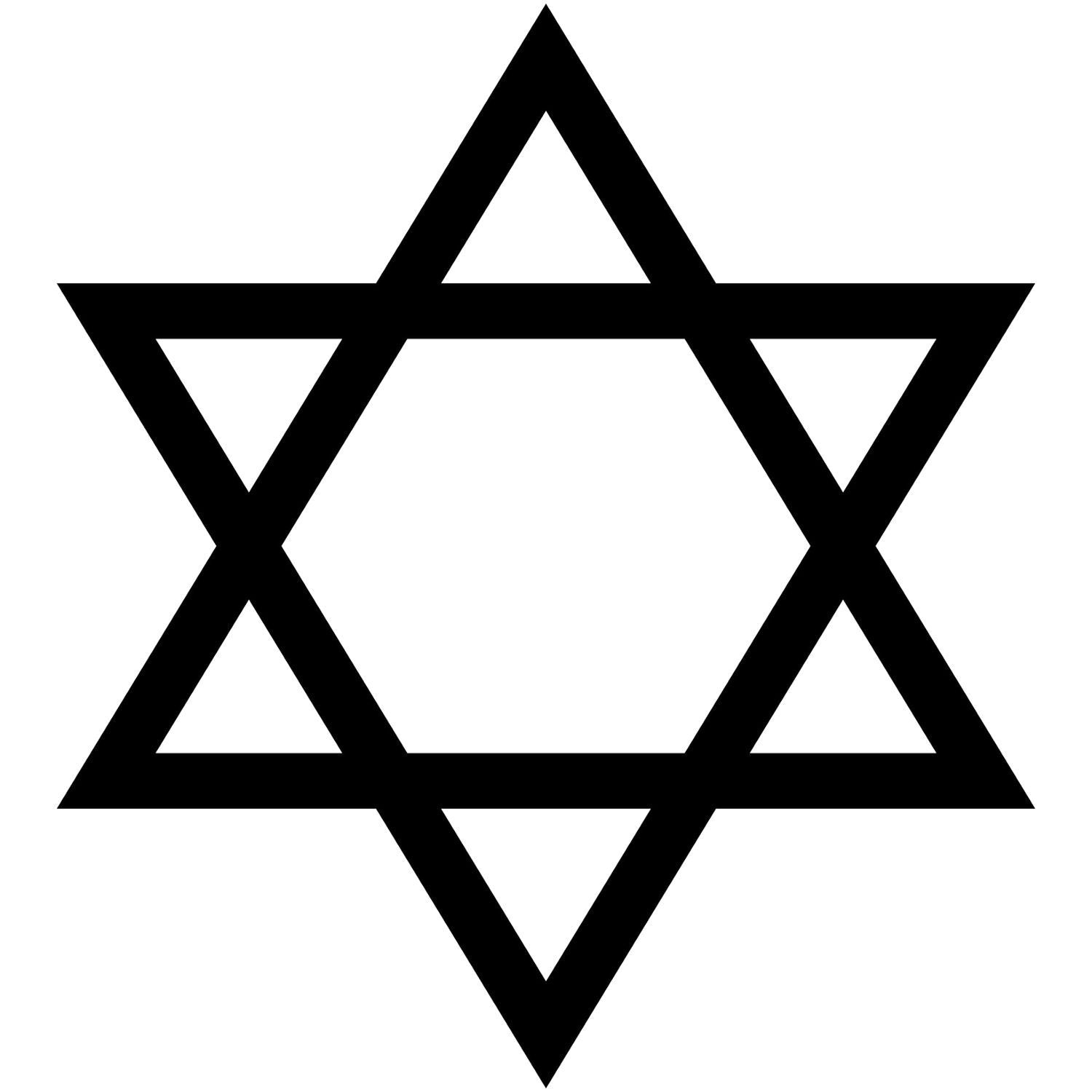 Black Star of David hexagram symbol on a white background, minimal geometric design.