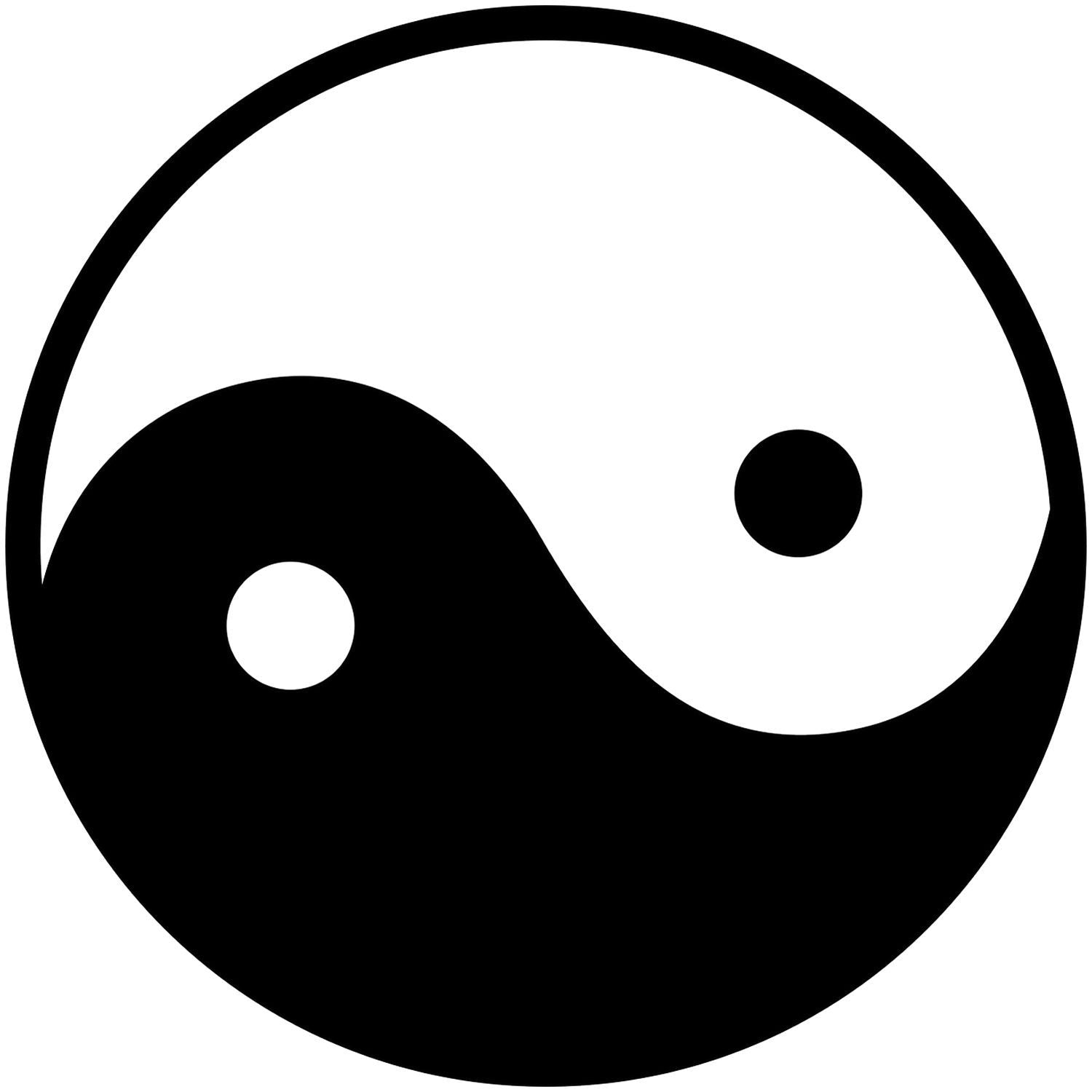 Black and white yin yang symbol representing balance and harmony, isolated on white background.