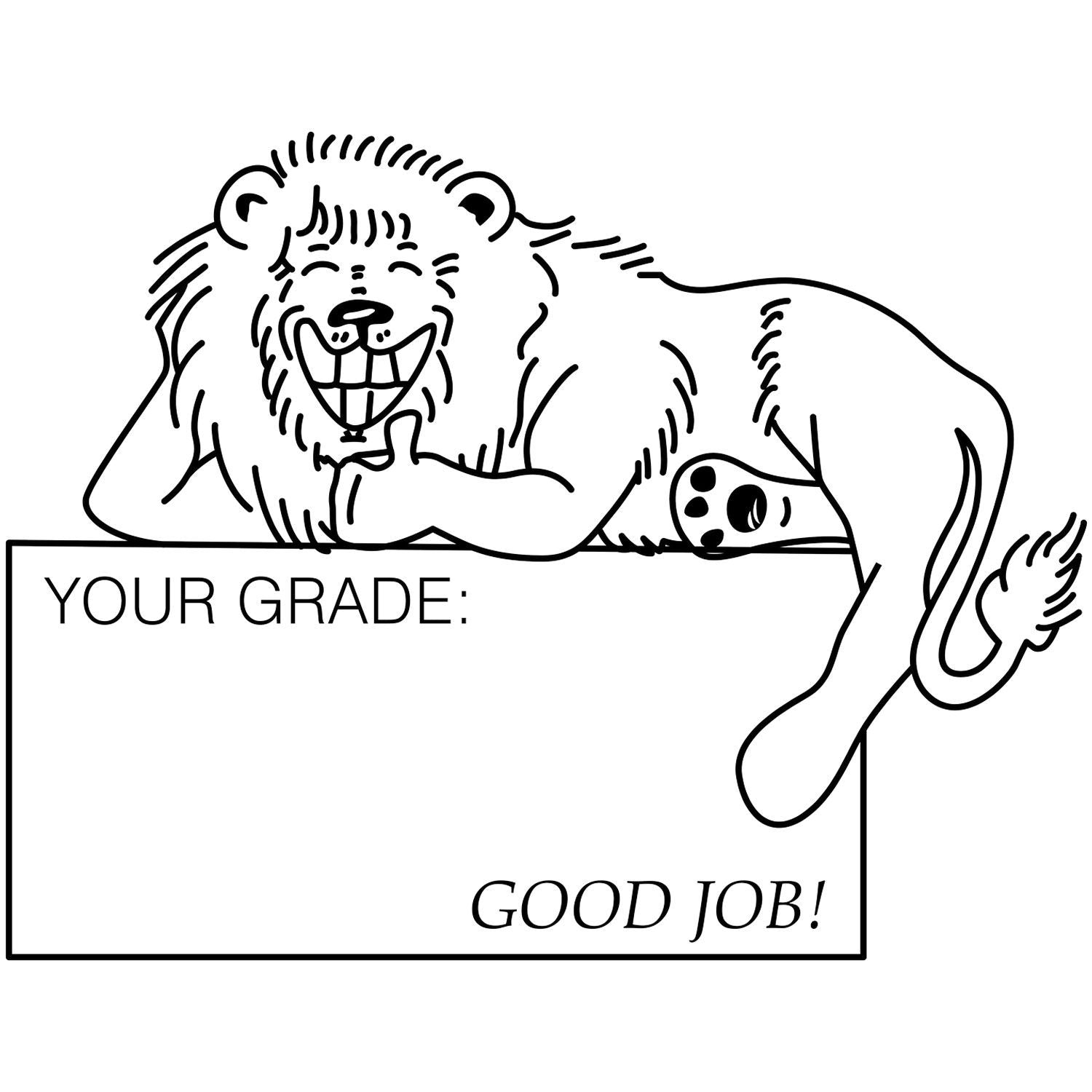 Cartoon bear holding a Your Grade: Good Job! sign, playful black and white school reward illustration.