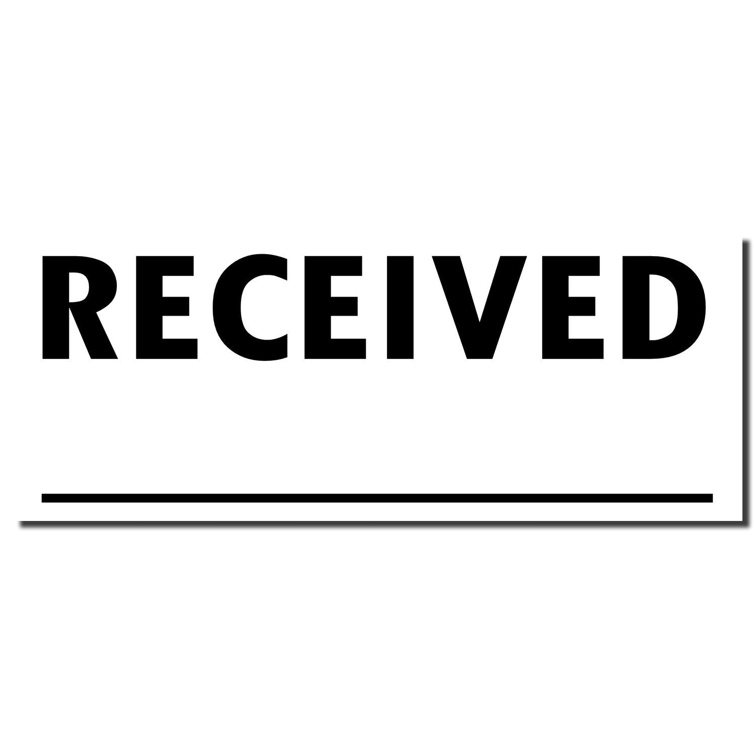 Bold black RECEIVED stamp on a white background with underline, office document approval or mail receipt icon.