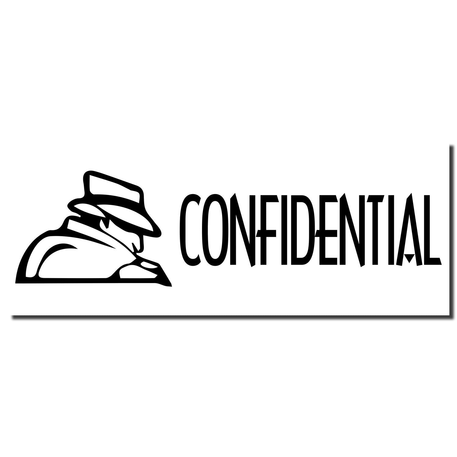 Black confidential stamp icon with spy silhouette and bold CONFIDENTIAL text on white background.