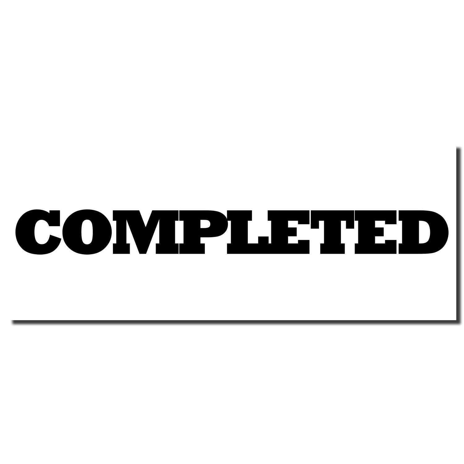 Bold black COMPLETED text on a white background, signifying task completion or project success.