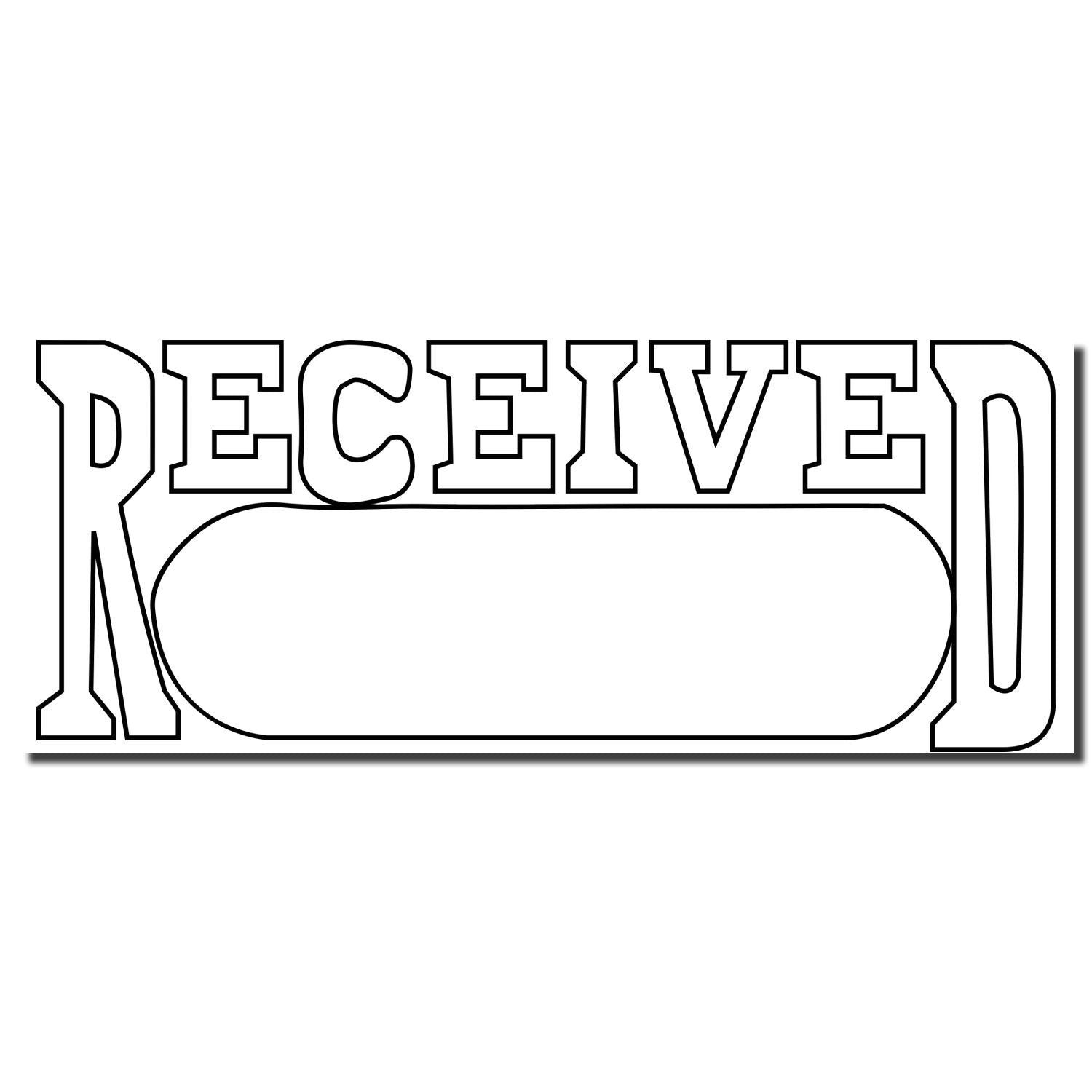 Outlined RECEIVED stamp template with blank space for date or details, black and white office label design.