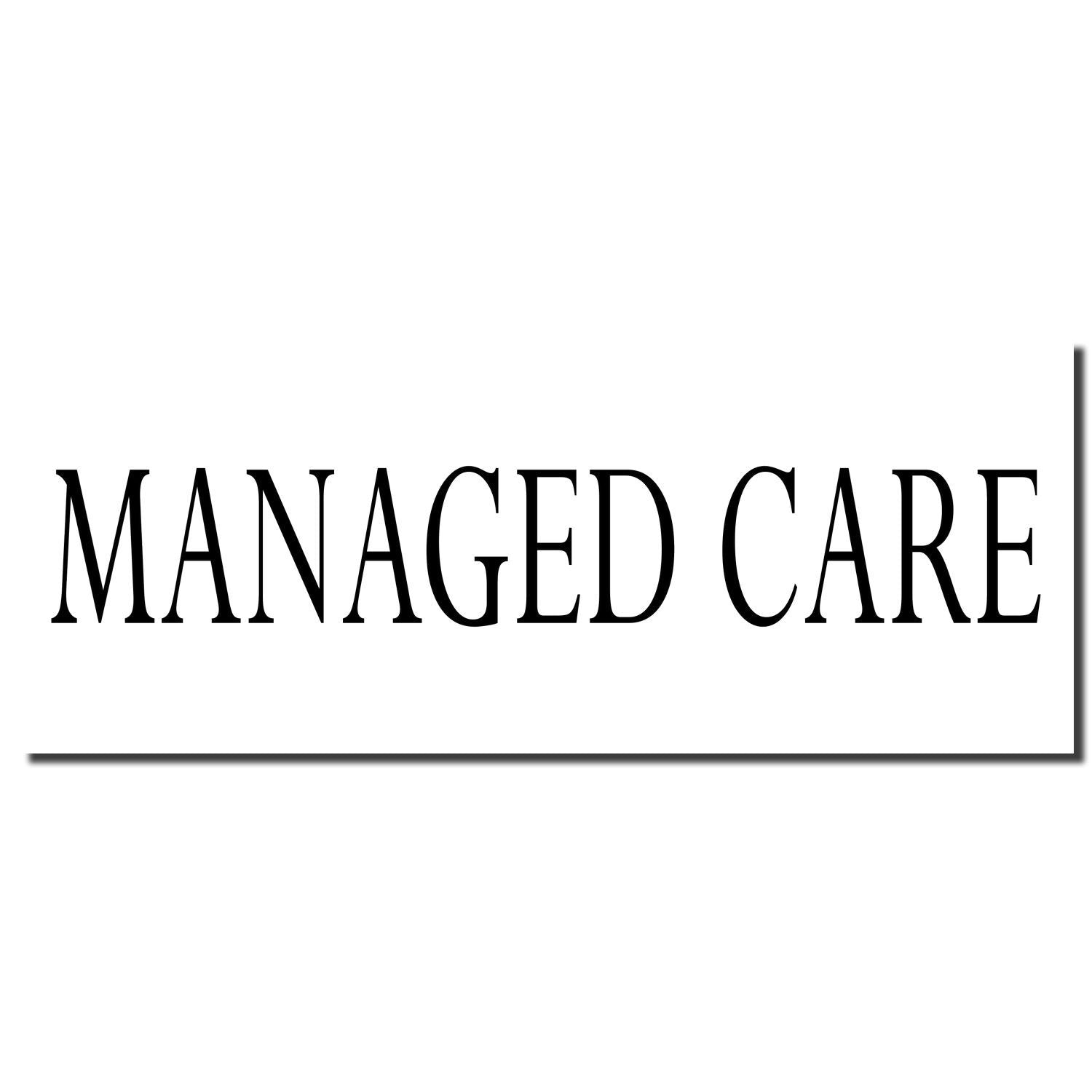 Managed care text on white background in bold black serif font.