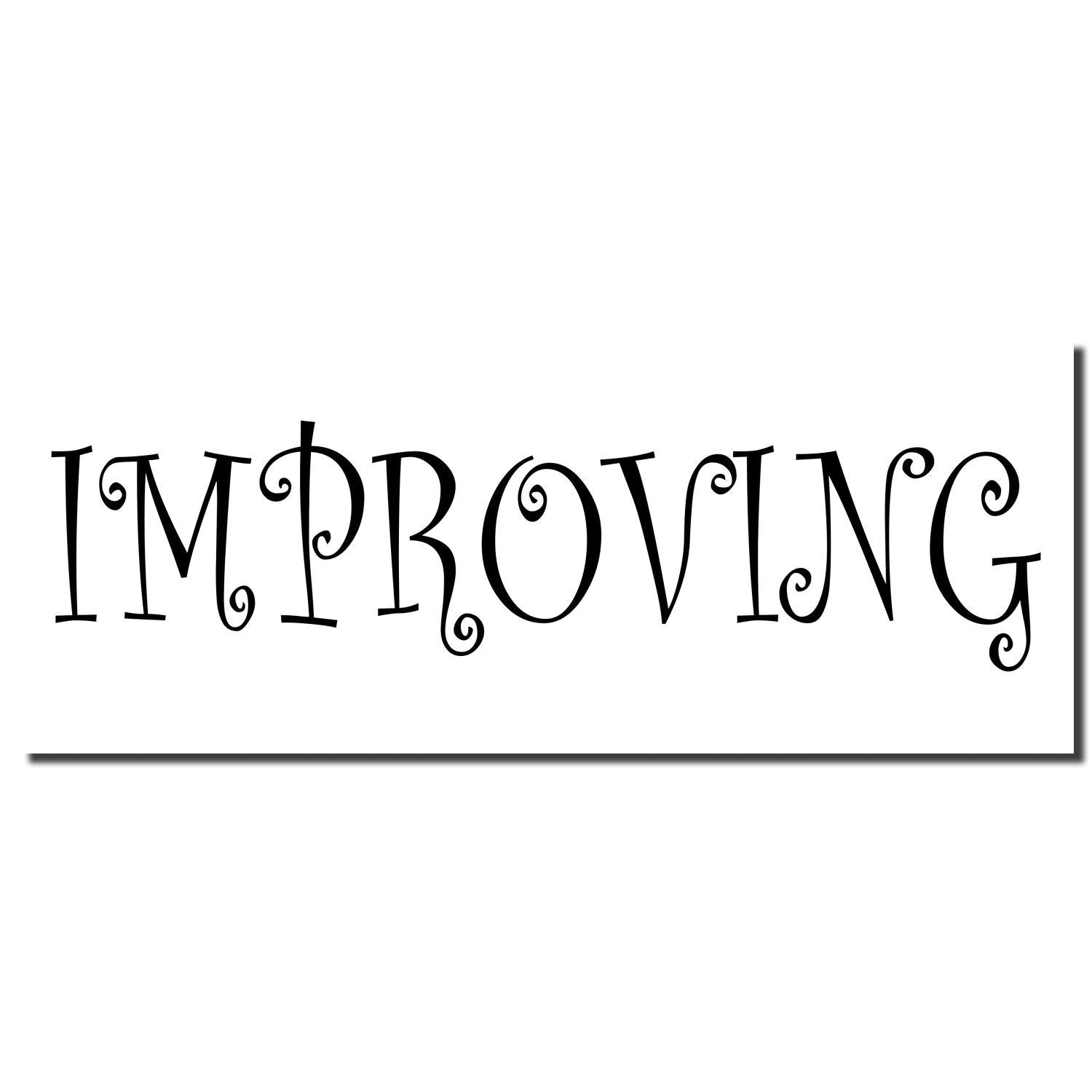 Decorative black Improving text in whimsical typography on a white background.