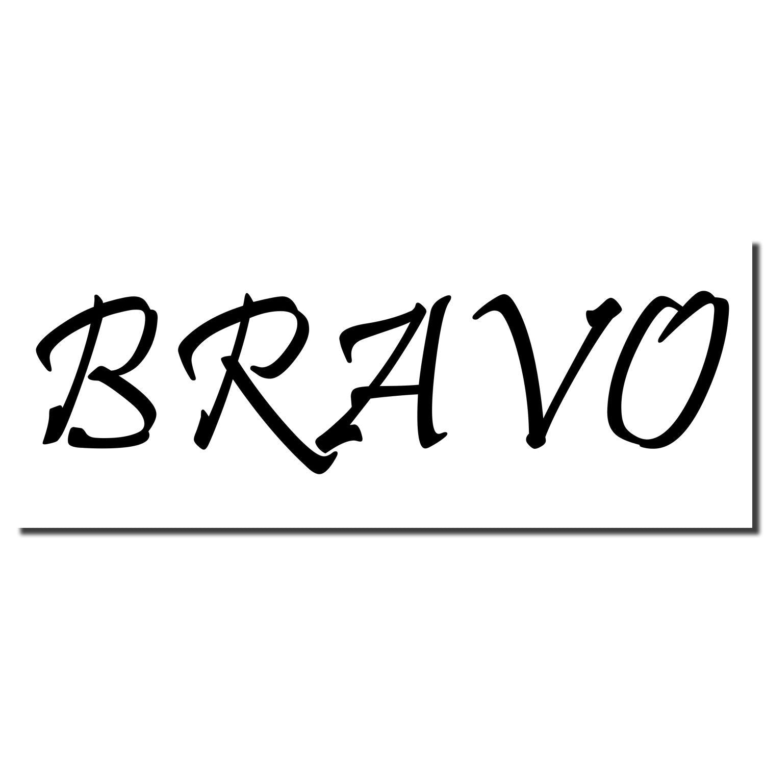 Black BRAVO word art in bold calligraphy on a white background.