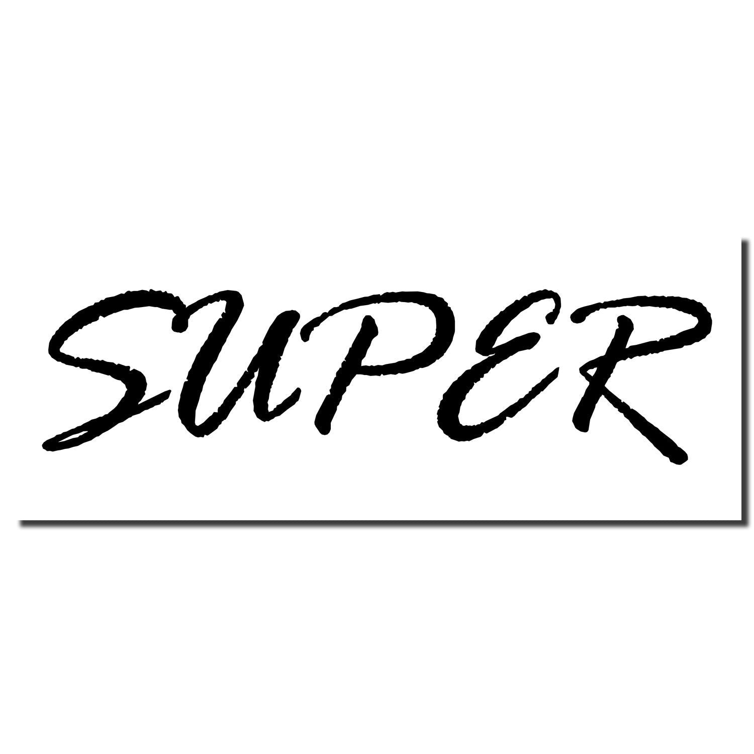 Black handwritten word super on a white background, bold brush script typography.