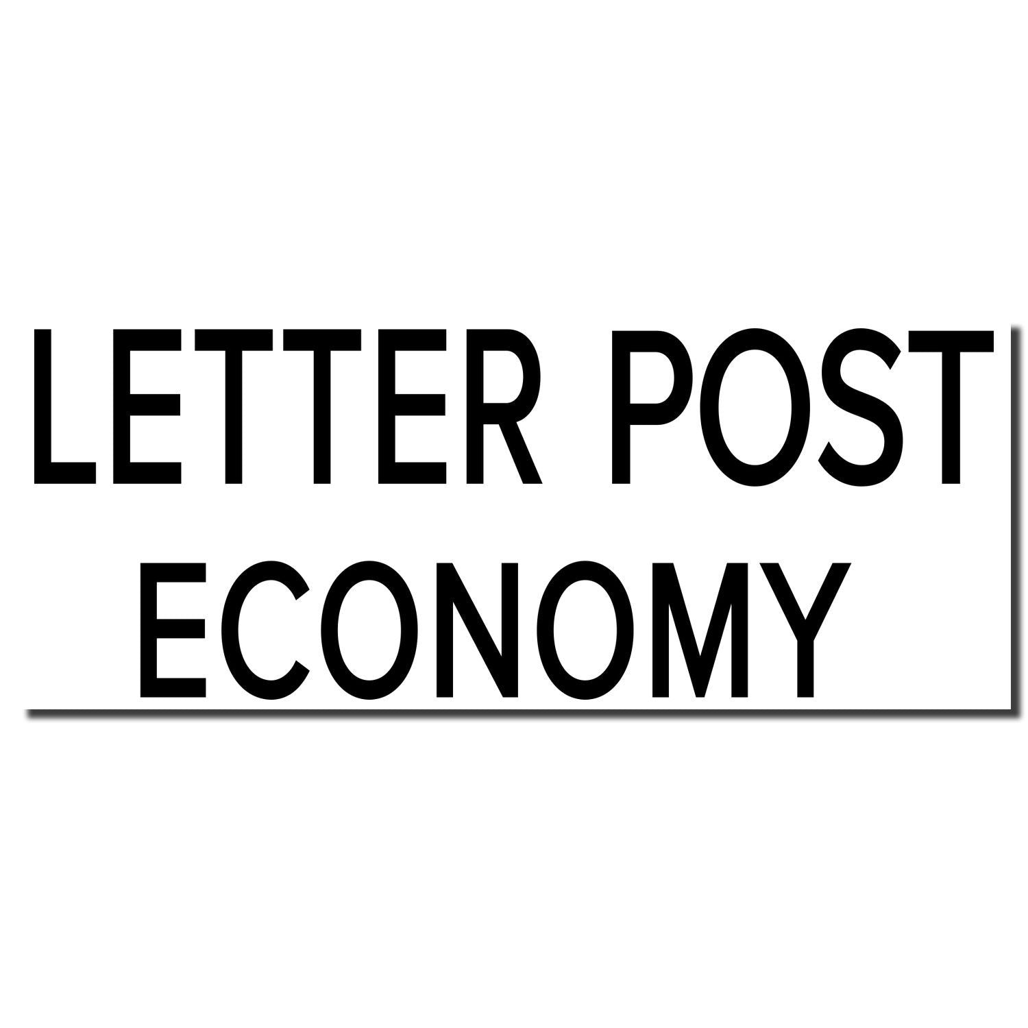 Black Letter Post Economy typography on a white background, minimalist postal service sign design.
