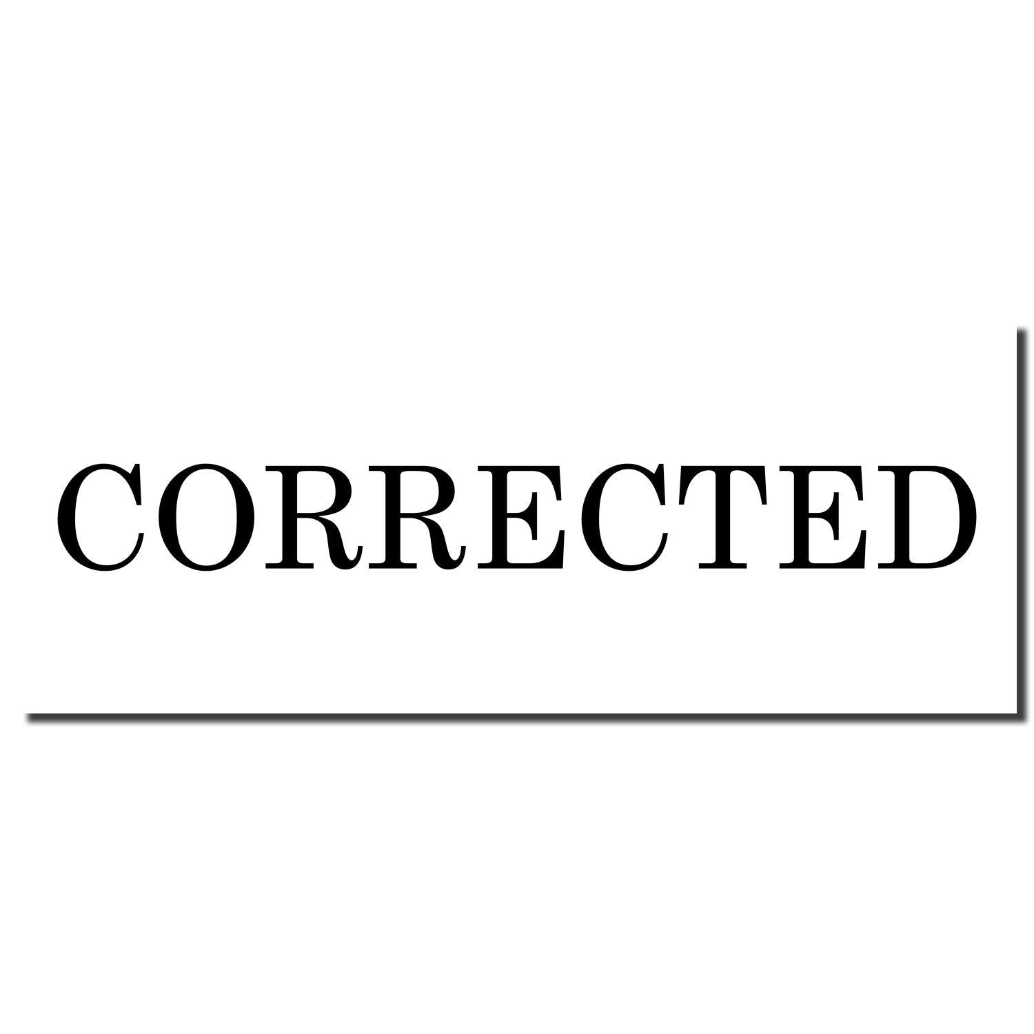 CORRECTED label graphic showing an updated, revised document version and correction notice for proofreading and publishing.