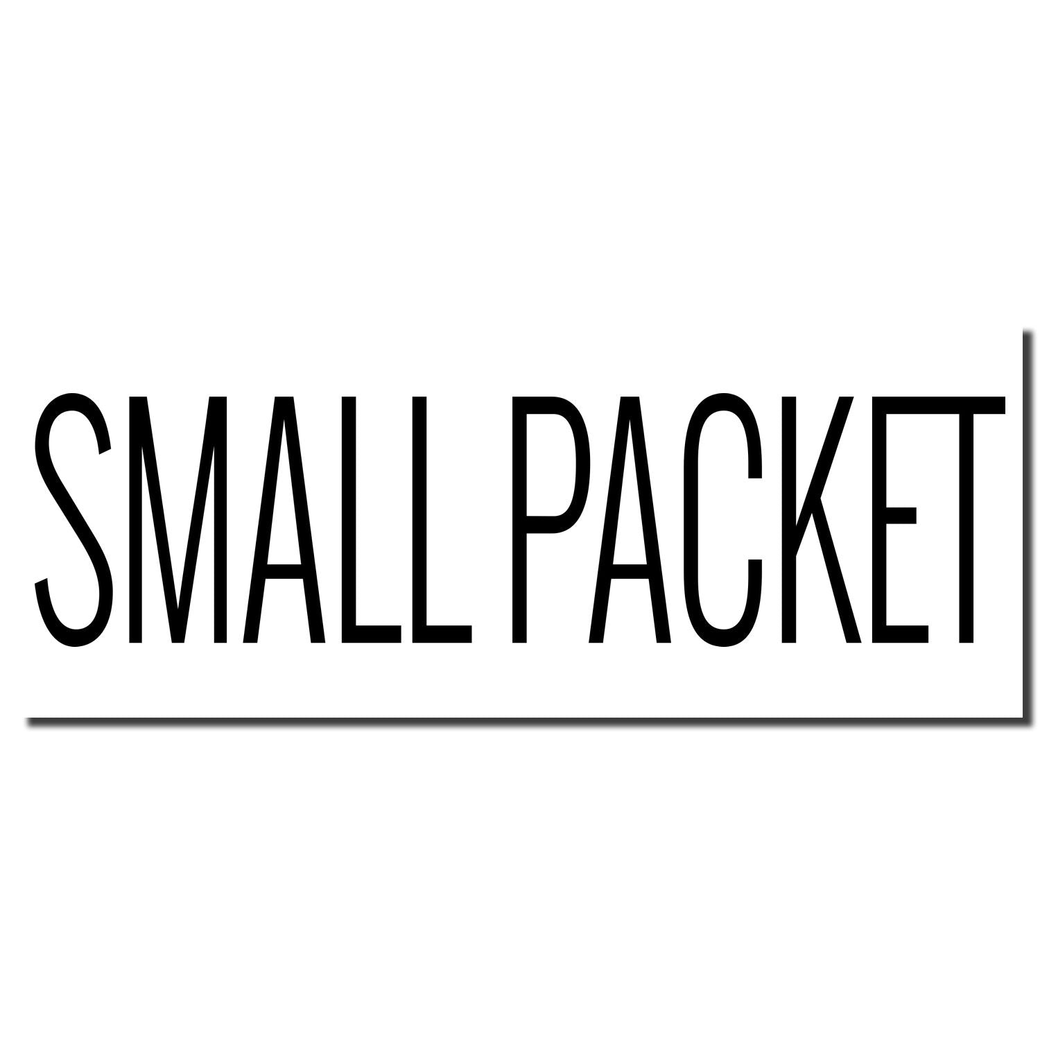 Small packet black text on a white background, minimalist packaging label design.