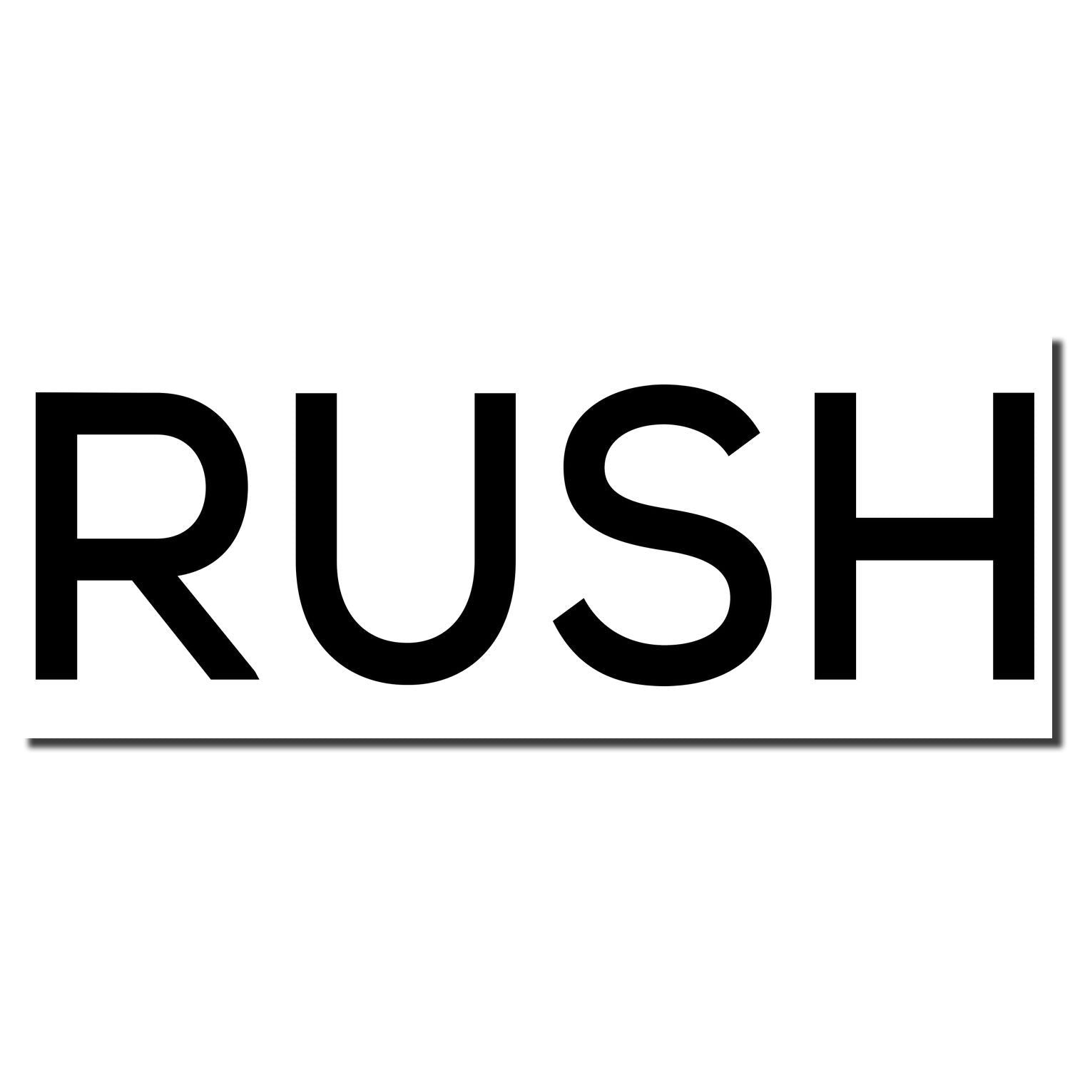 RUSH brand logo with bold black text on white background, high-contrast wall sign or decal design.