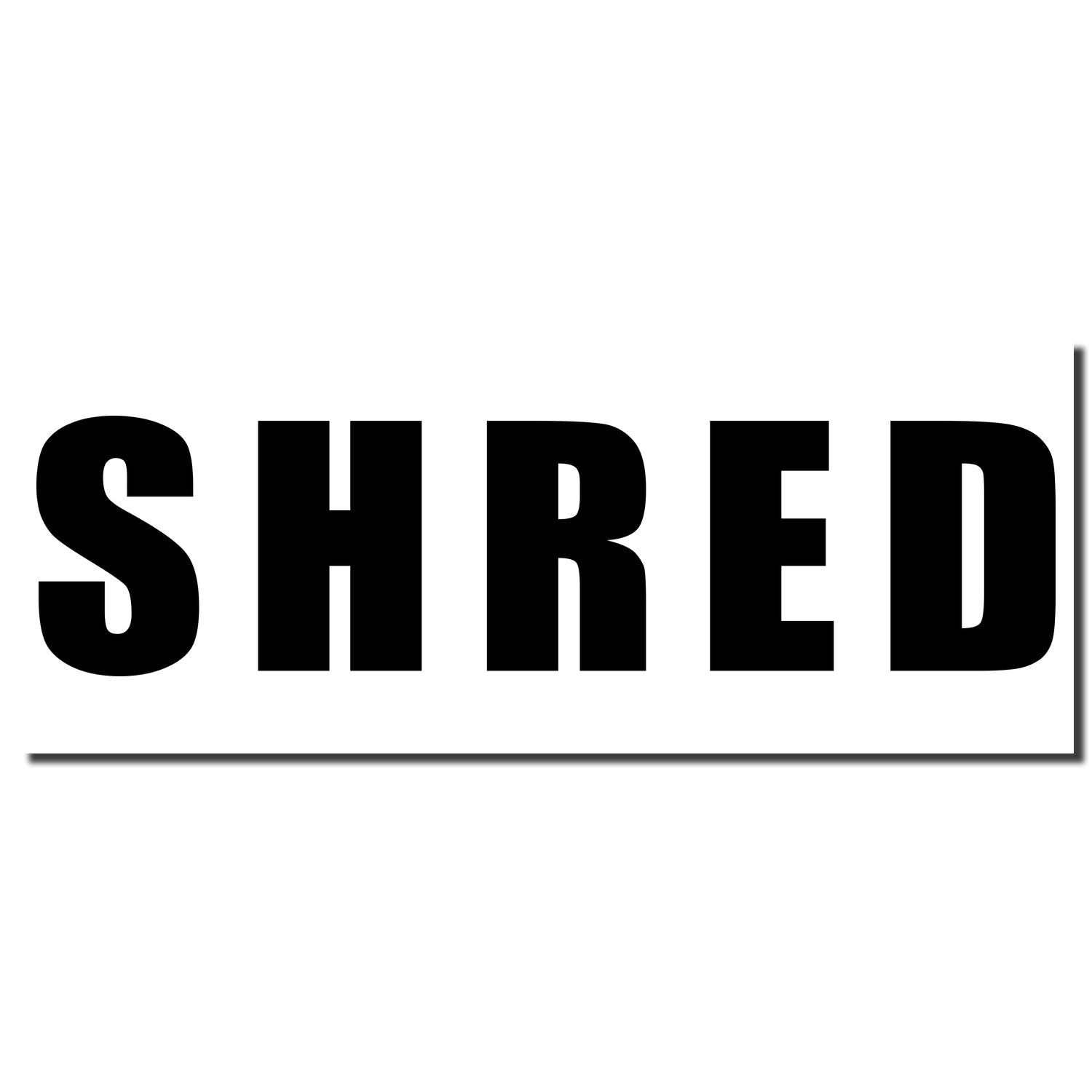 Bold SHRED wordmark on white background, branding secure document shredding services for safe paper disposal and recycling locally.