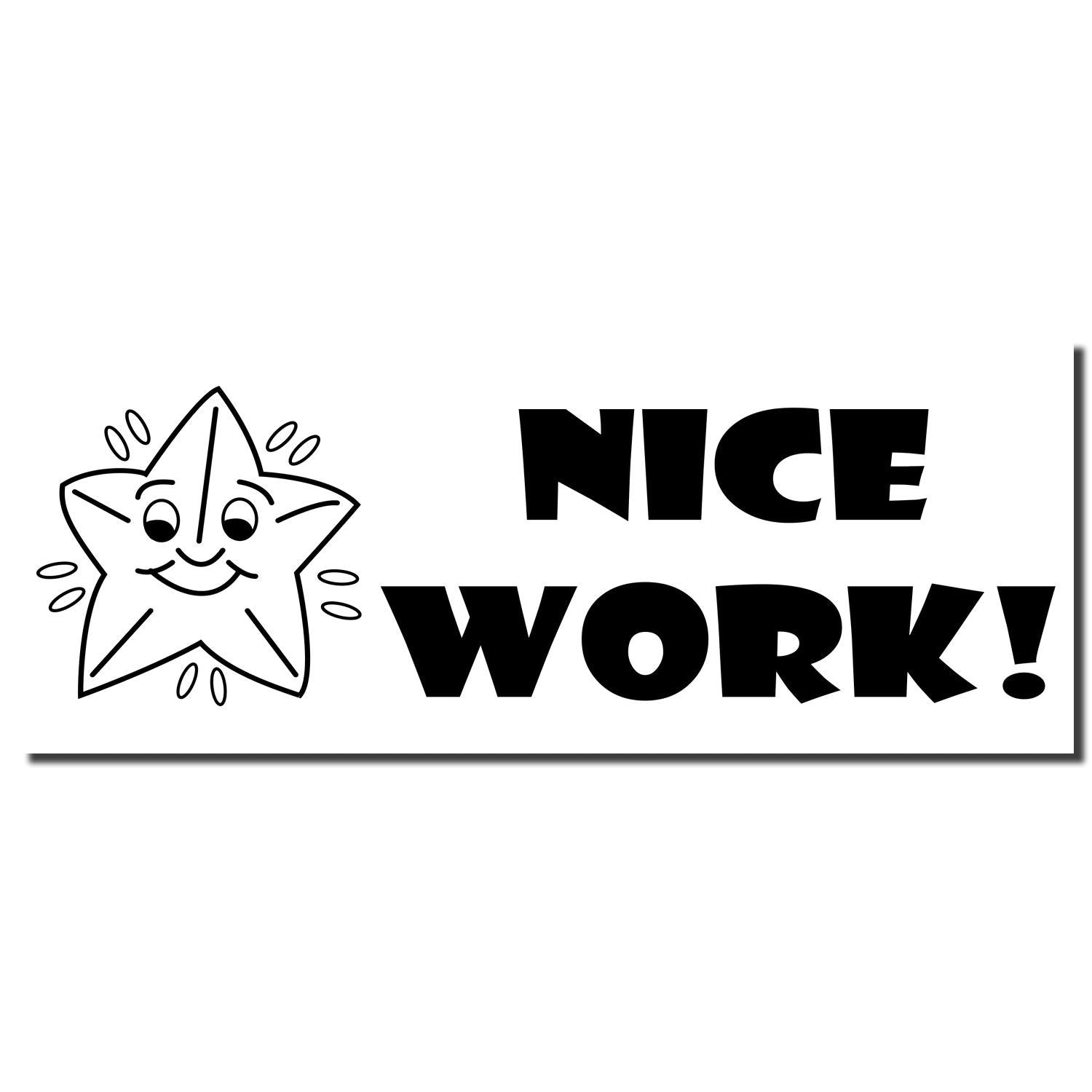 Cartoon star winking beside bold NICE WORK! motivational text for positive feedback and encouragement.