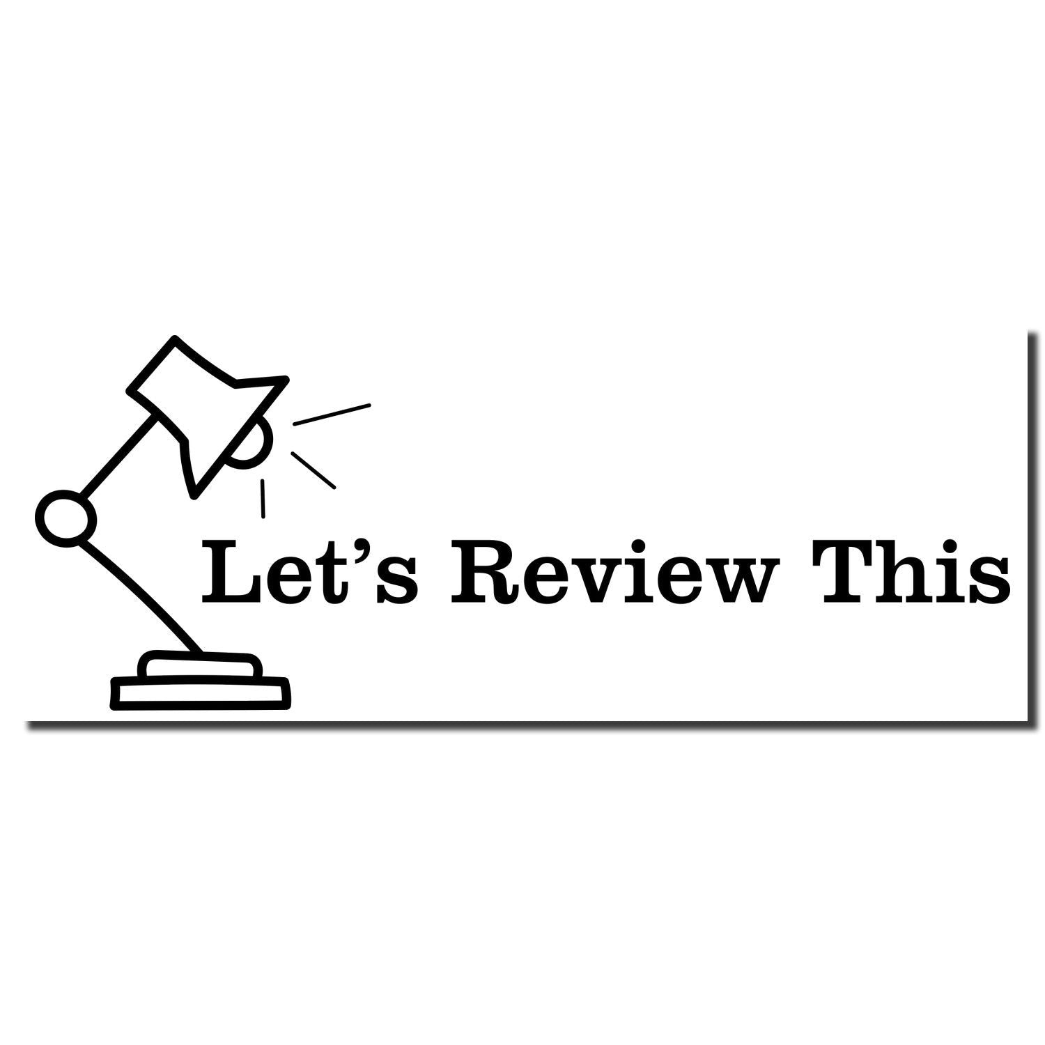 Minimalist desk lamp icon with Lets Review This text, ideal for review, presentation, or feedback content.