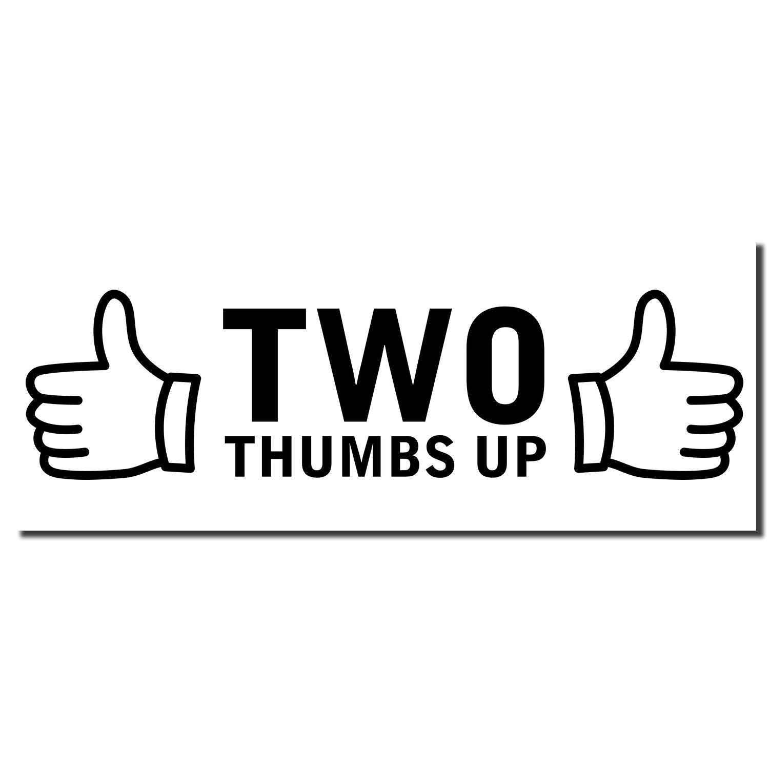 Two thumbs up icon with bold TWO THUMBS UP text on white background, approval and positive rating symbol