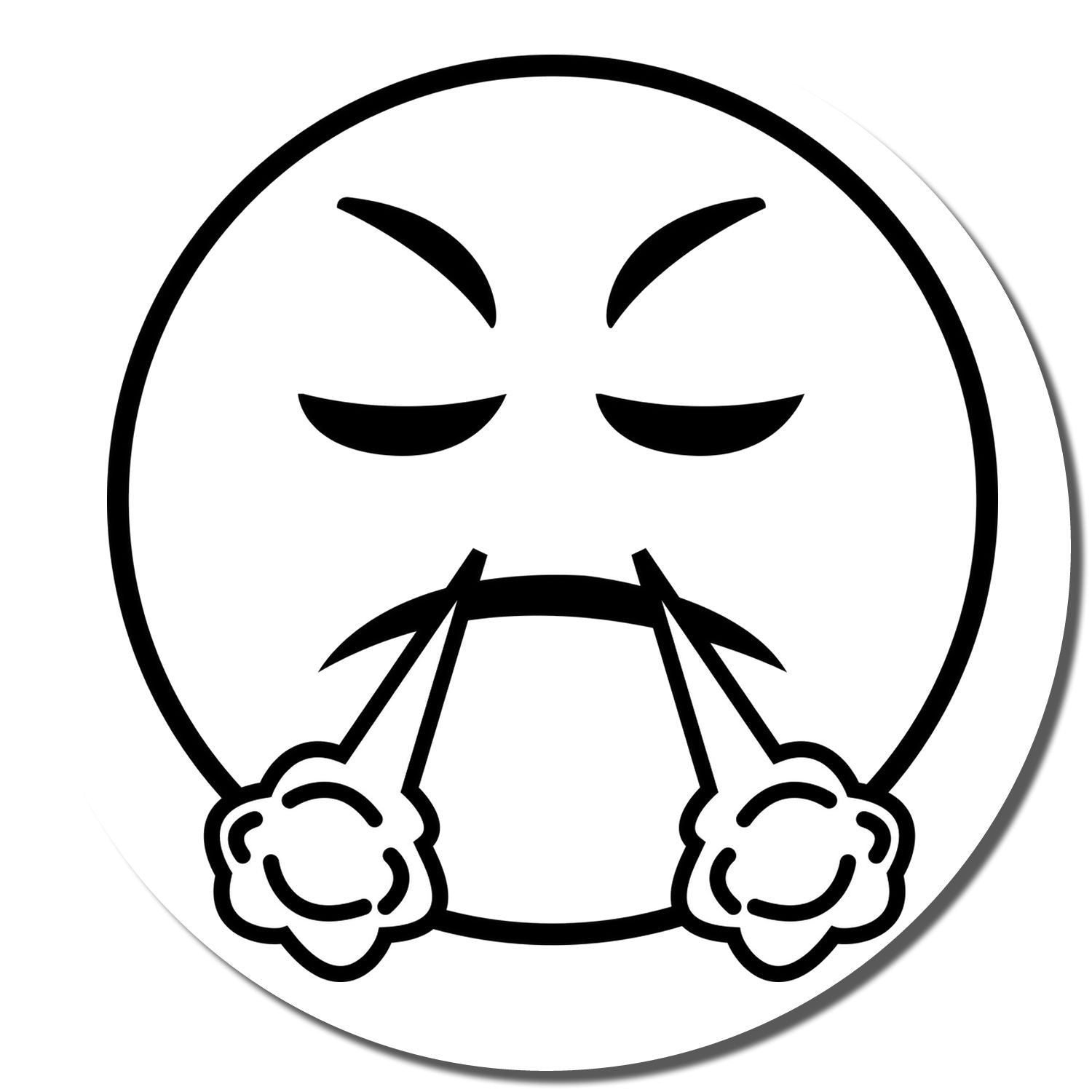 Angry emoji face with steam coming from nose, black and white expression icon.