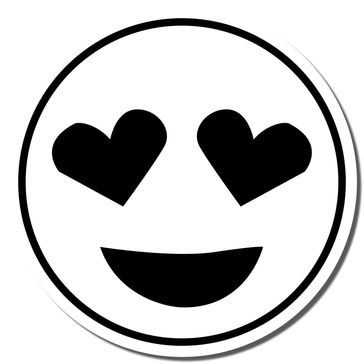 Black heart eyes emoji icon with smiling face, minimalist black and white love emoticon on white background