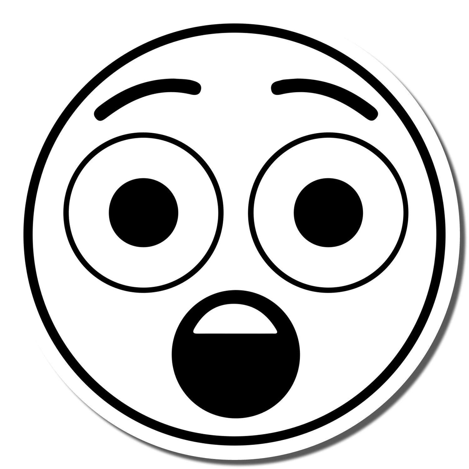 Surprised shocked emoji icon with wide eyes and open mouth in black and white on a white background
