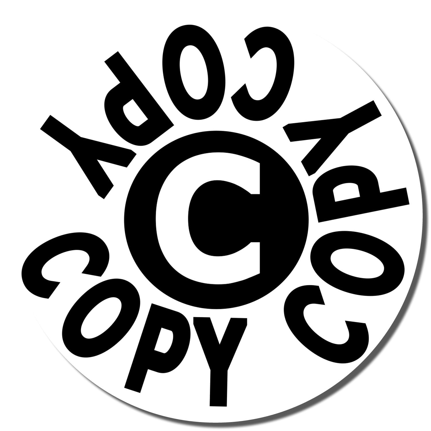Stylized black copyright symbol with the word copy arranged around a large C on a white background.