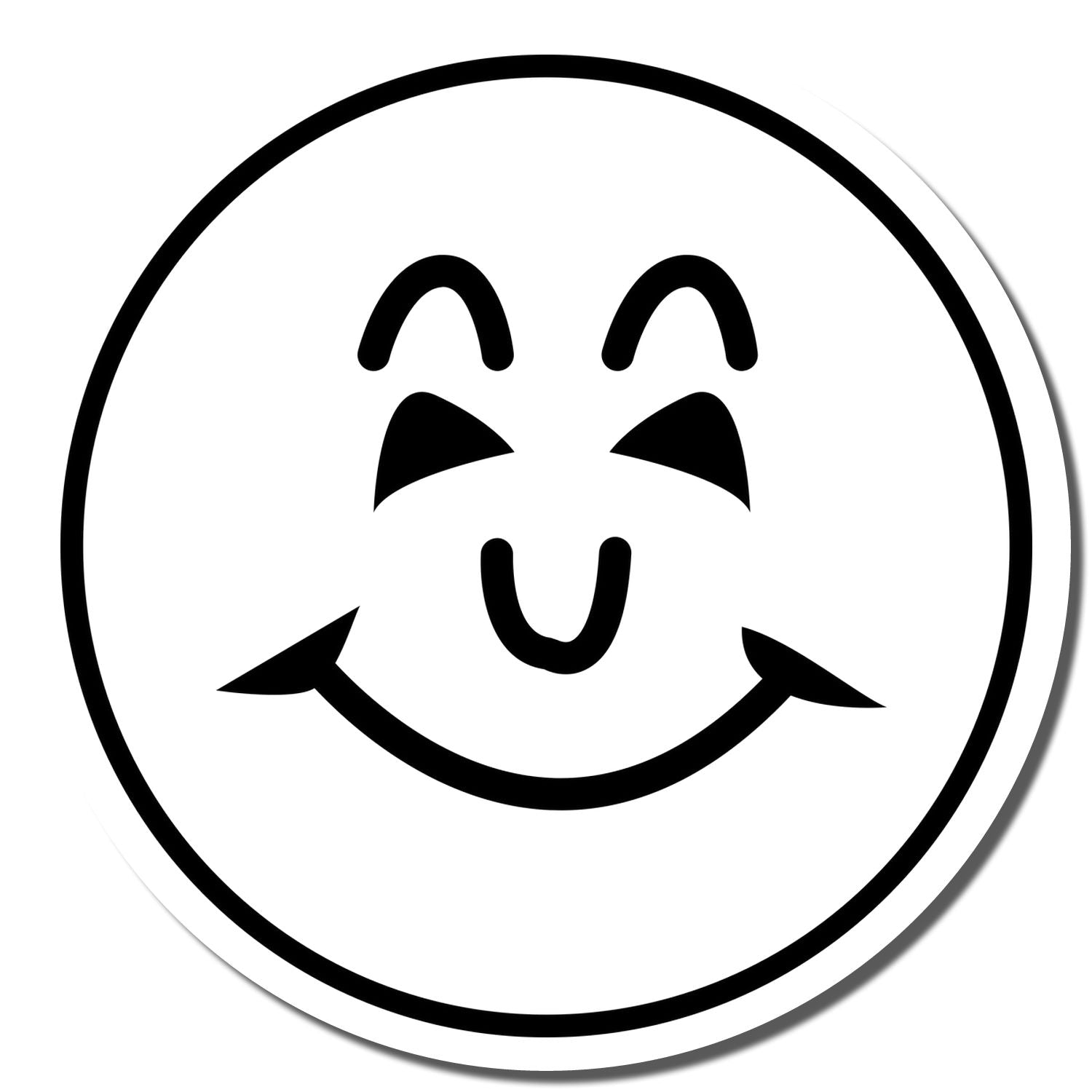 Minimal black smiley face icon on white background with happy expression and rounded outline.