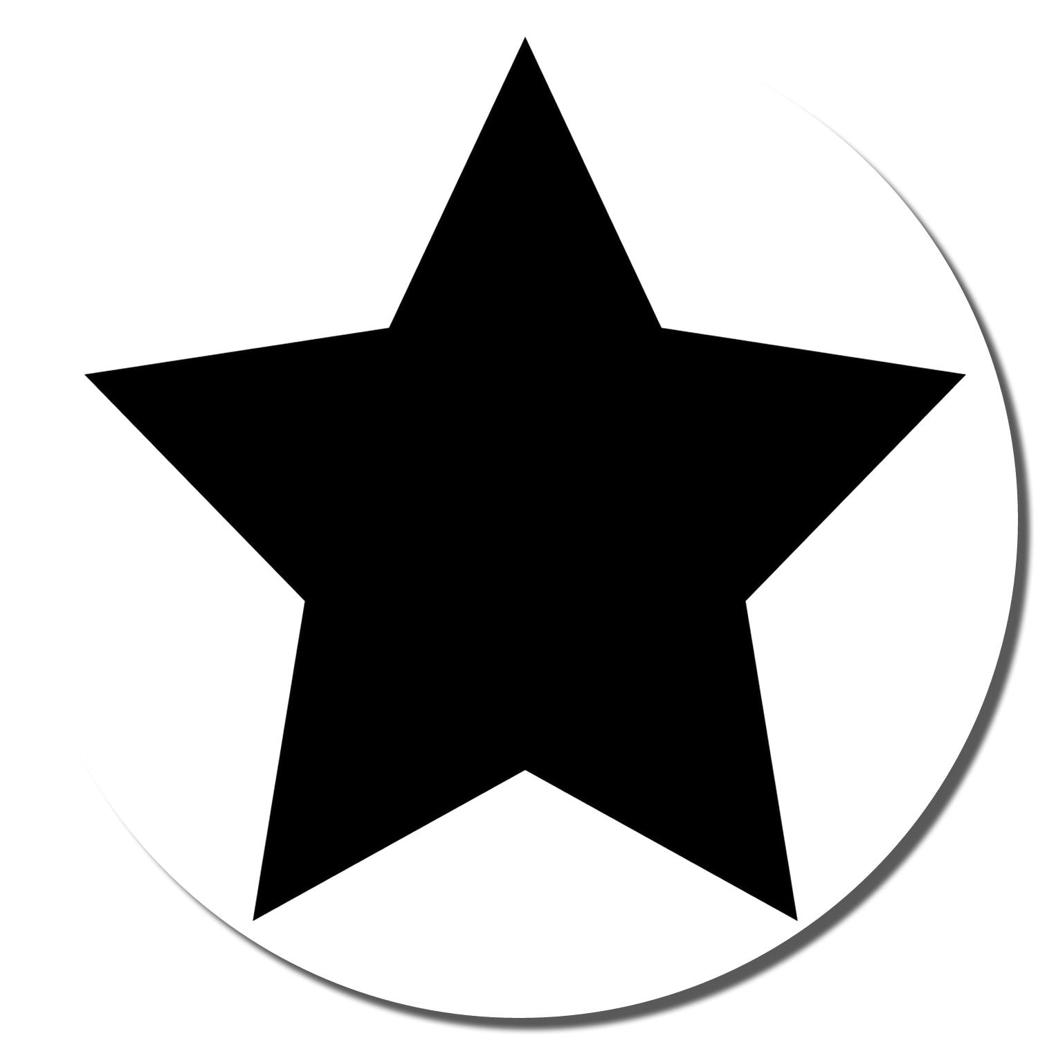 Black five-point star icon on a white circular background with subtle shadow.