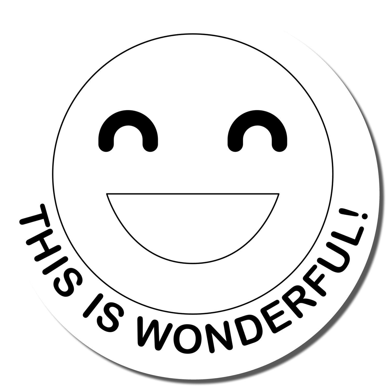 Smiling face icon with the text This is wonderful on a white background.