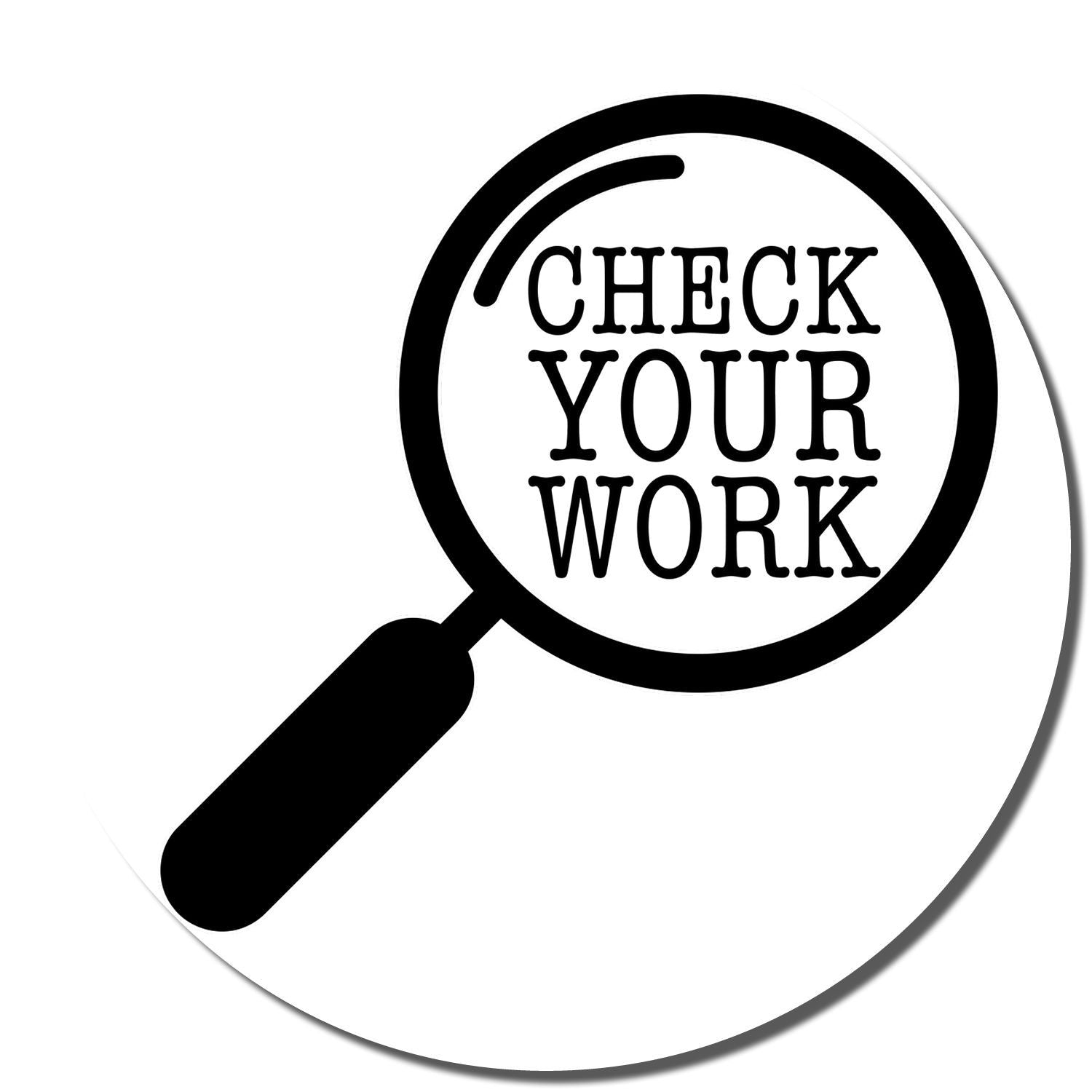 Magnifying glass icon with Check Your Work text, representing proofreading, quality control, and review.
