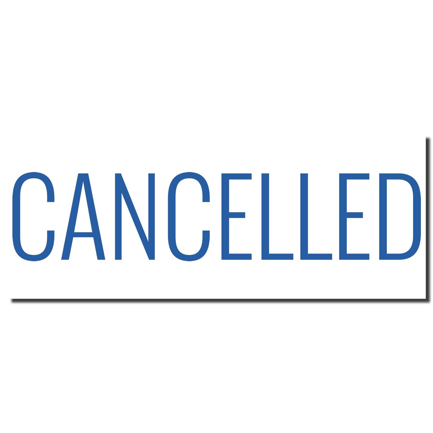 CANCELLED announcement text in bold blue letters on white background for event cancellation notice.