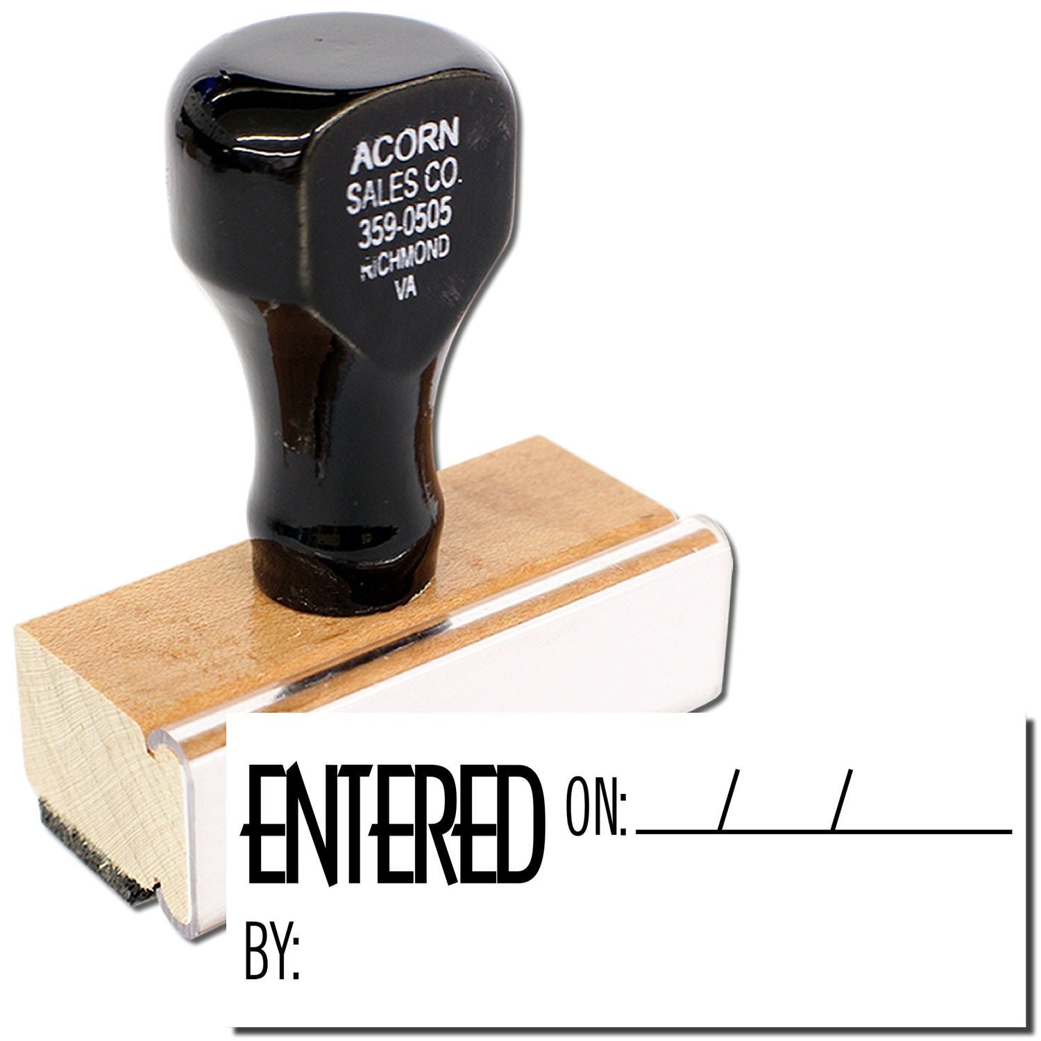 Acorn Sales Co. branded golf club head with 359-0505 Richmond VA stamp on wooden display block for listing, Entered on form overlay.