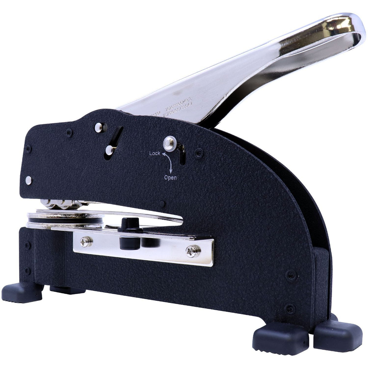 Heavy-duty black and silver paper hole punch with long metal lever for office binding and document punching