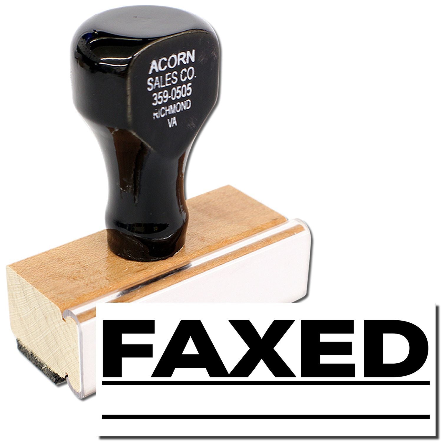 Acorn Sales Co. black rubber mallet head with wooden handle, product image for FAXED industrial striking and tool use.