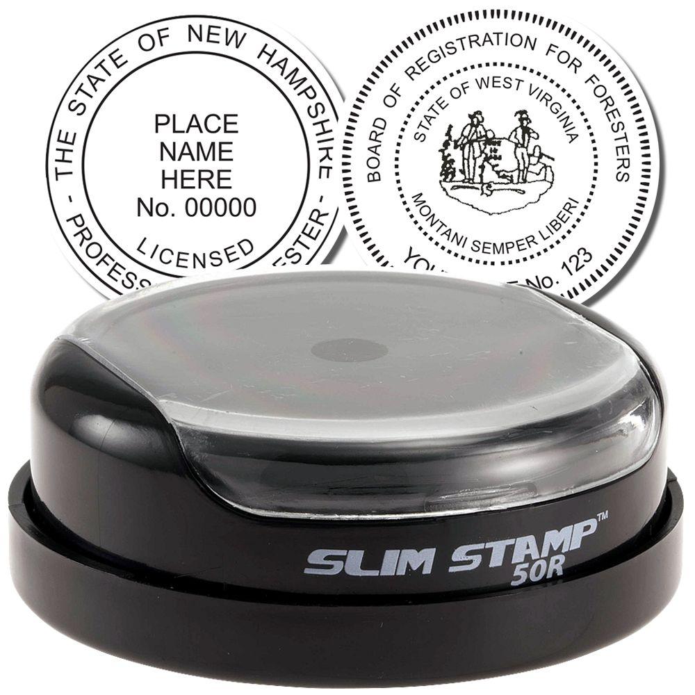 Slim Stamp self-inking professional seal embosser with custom forestry license stamp examples and round state registration imprint designs