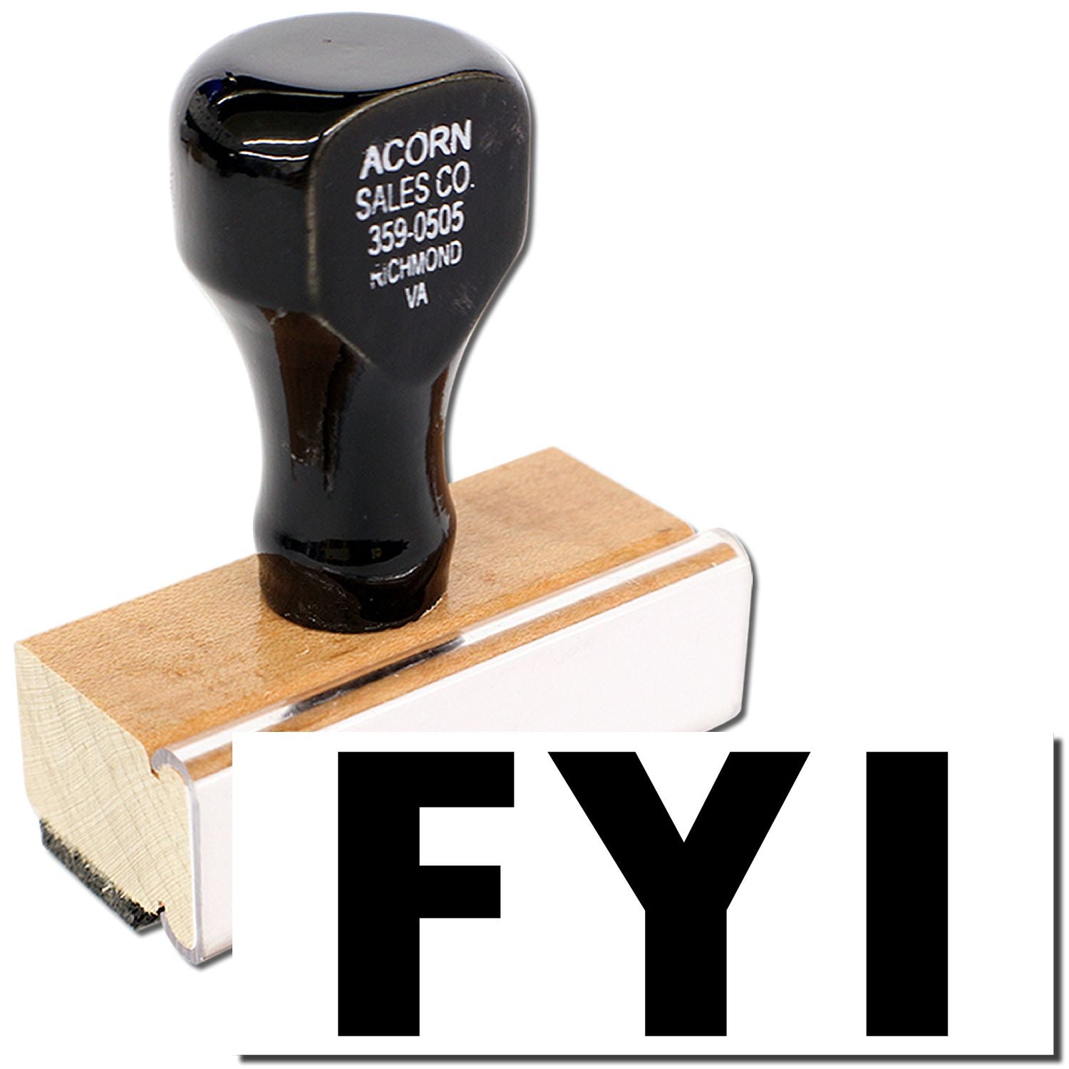 Acorn Sales Co. 359-0505 Richmond, VA replacement black hardware foot or knob on wooden block, branded FYI.