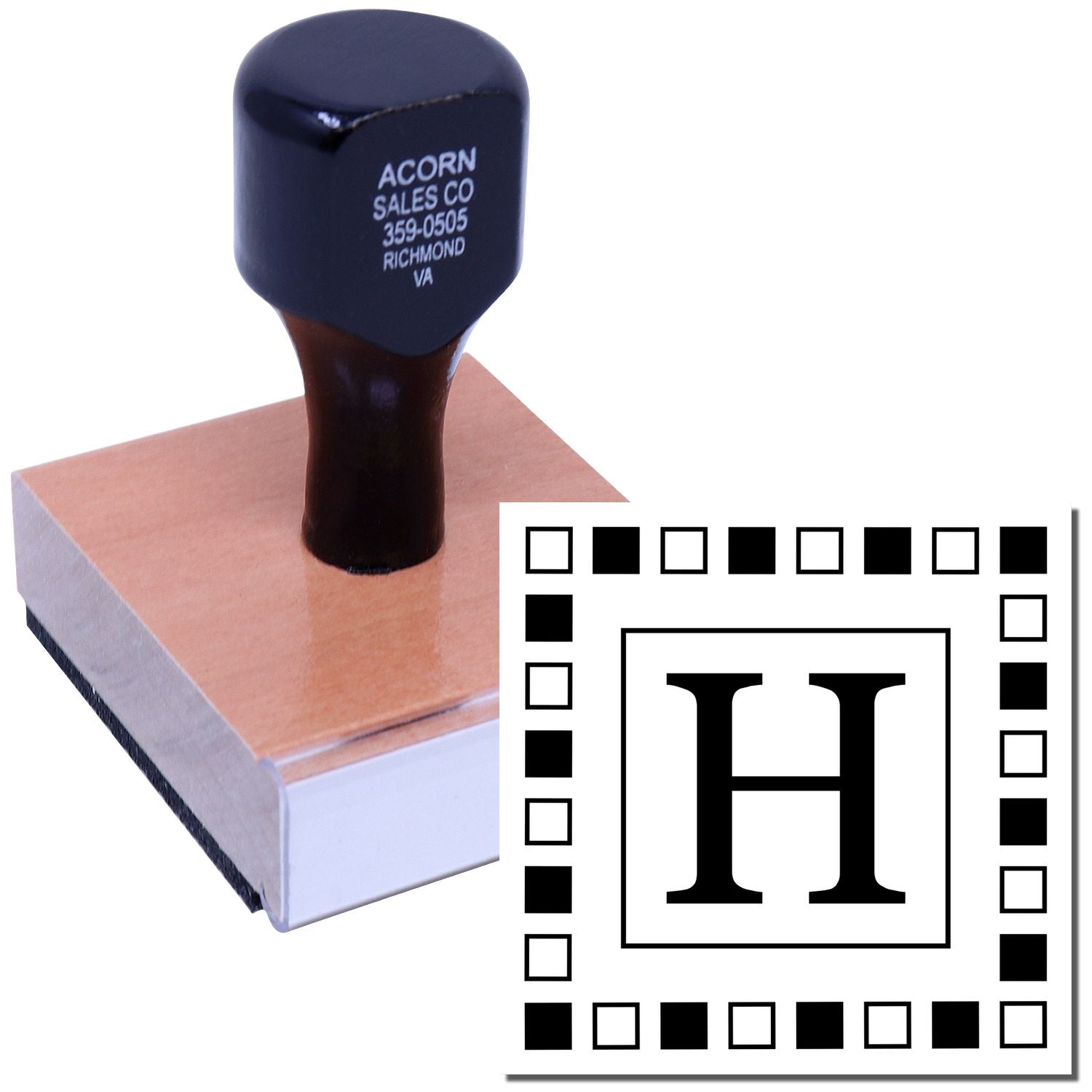 Custom rubber stamp with monogram H, ideal for business branding, office marking, and personalized stamp designs.