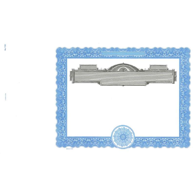 Vintage decorative certificate design template with ornate blue border and blank center panel for custom text or printing