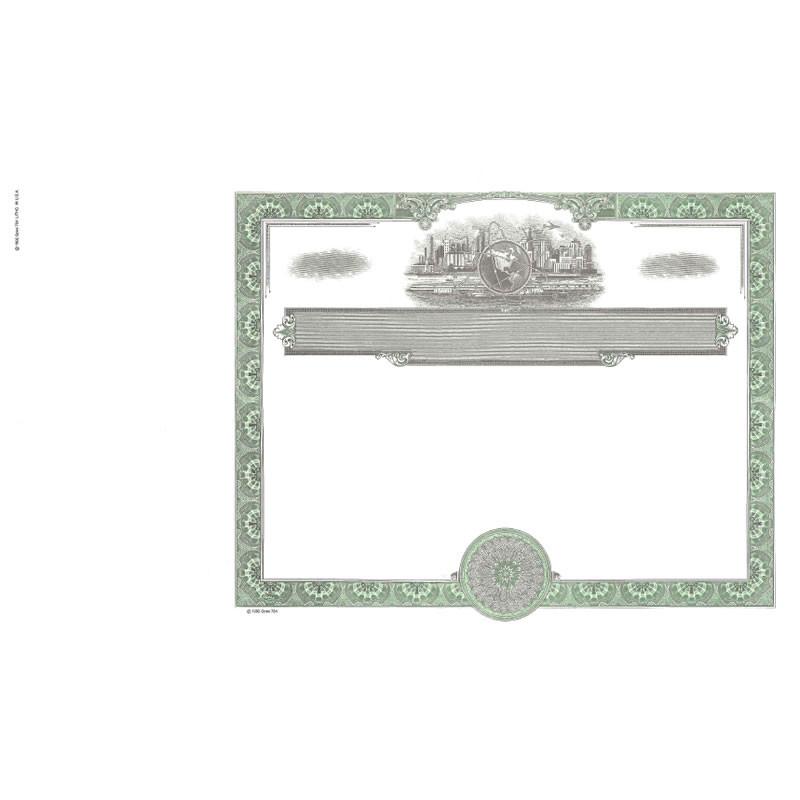 Green dollar banknote template with cityscape vignette and blank center area for check, voucher or money design.