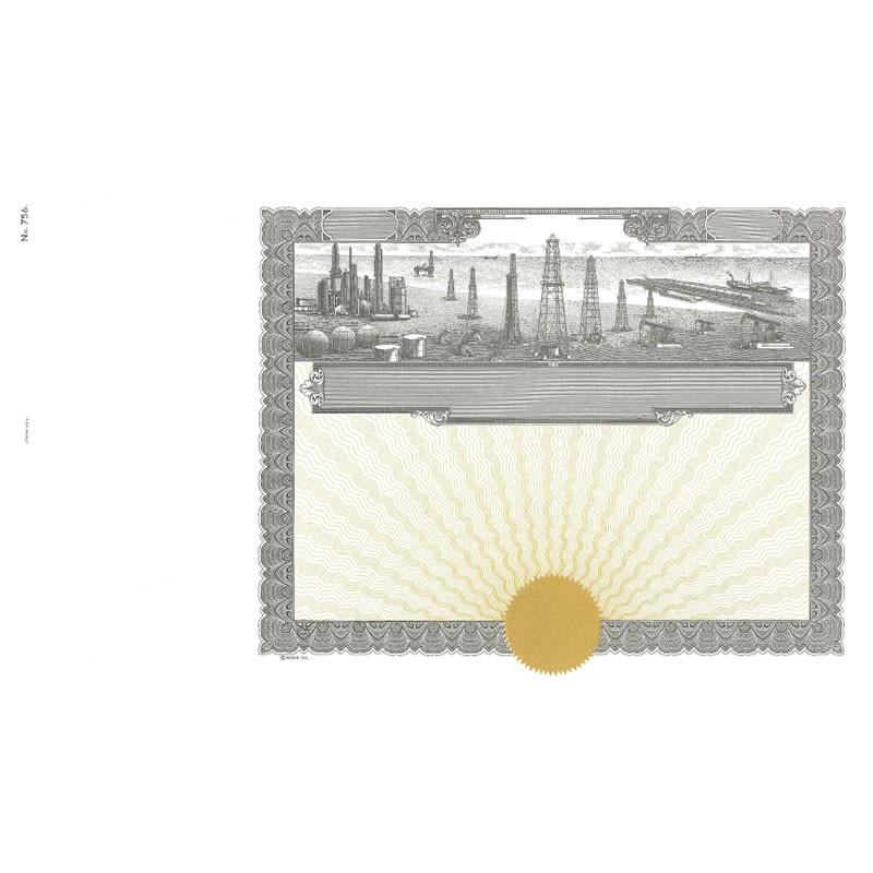 Vintage banknote illustration with industrial skyline and blank ribbon, designed for money, finance and currency branding template.