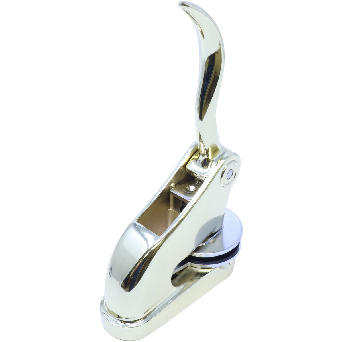 Chrome metal lever latch mechanism isolated on a white background