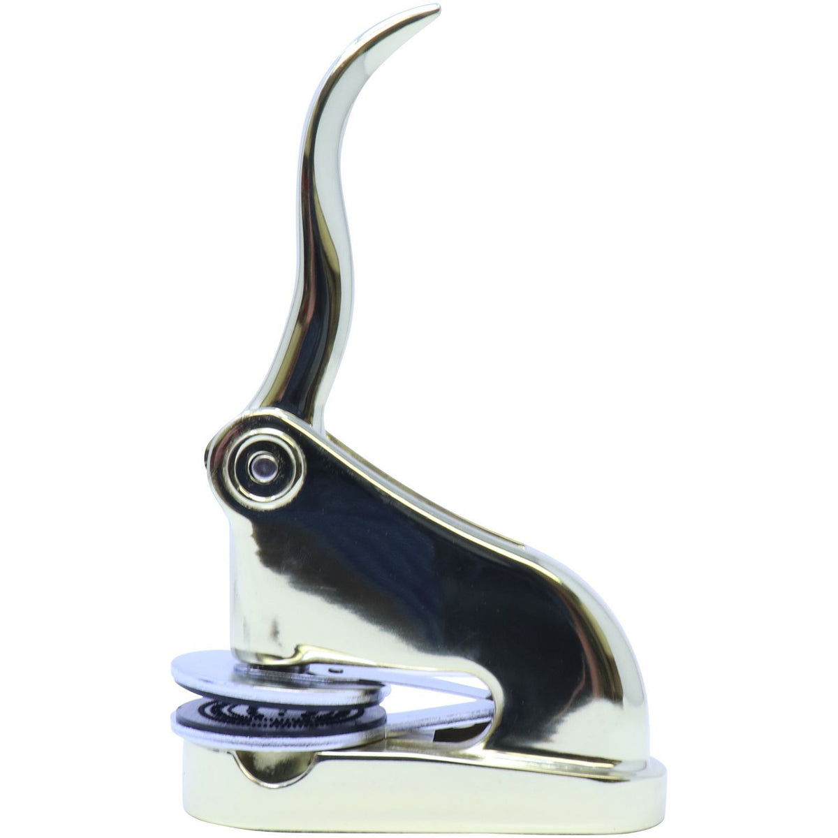 Chrome manual can opener with ergonomic handle isolated on white background