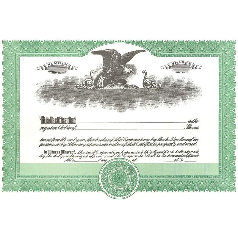 Short Form Green Stock Certificate Main Picture
