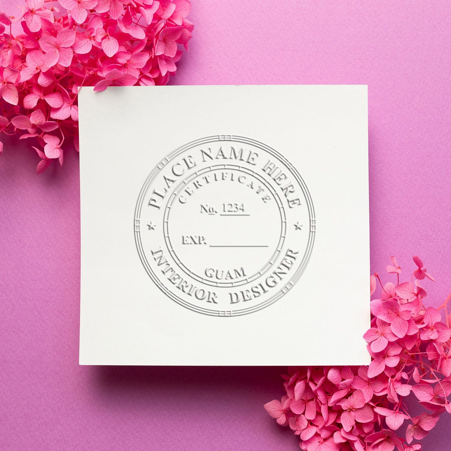 Pink floral invitation mockup with embossed certificate seal on a pastel pink background for elegant wedding or event stationery design