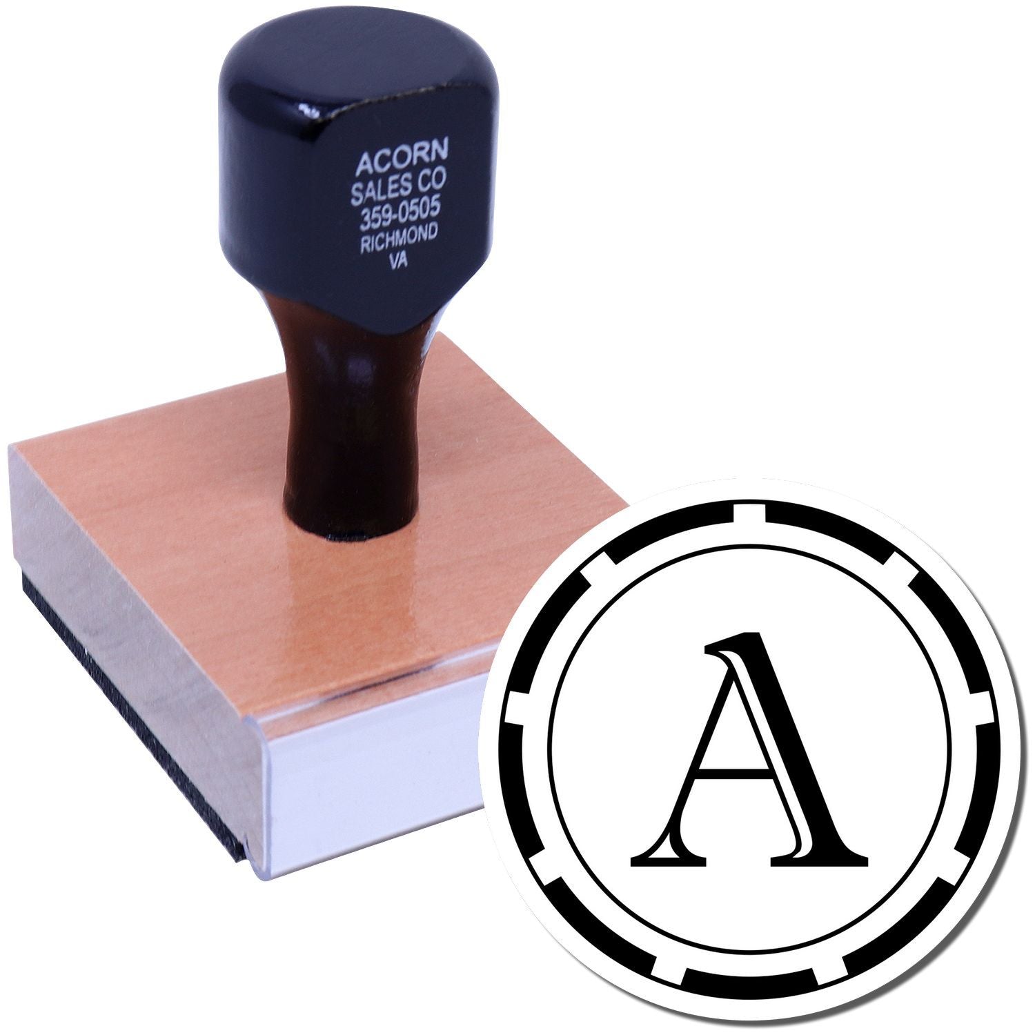 Custom rubber stamp with letter A logo, ideal for business branding, office marking, and personalized impressions.