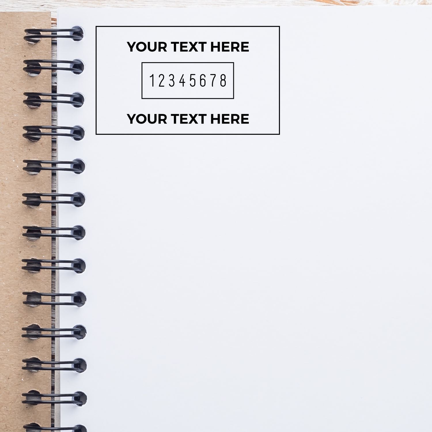 Blank notebook layout mockup with spiral binder, editable placeholder text box and numbered section for planning or notes