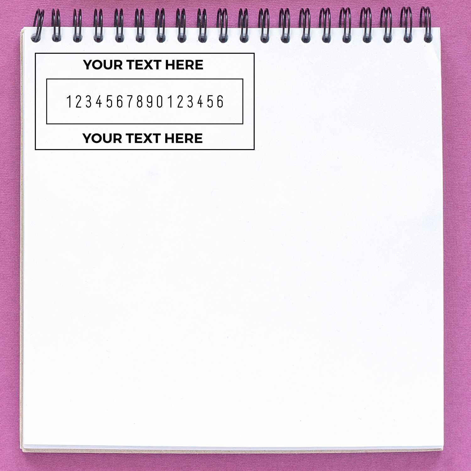 Spiral notebook template on purple background with placeholder text boxes and numbersideal for planning, writing, and notes template.