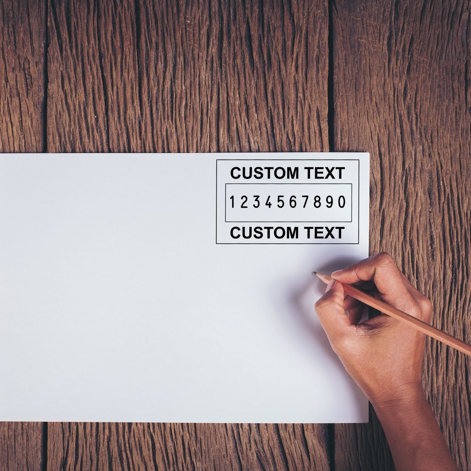 Handwriting on blank sheet with custom text box and number placeholder, illustrating personalized typography design concept template.