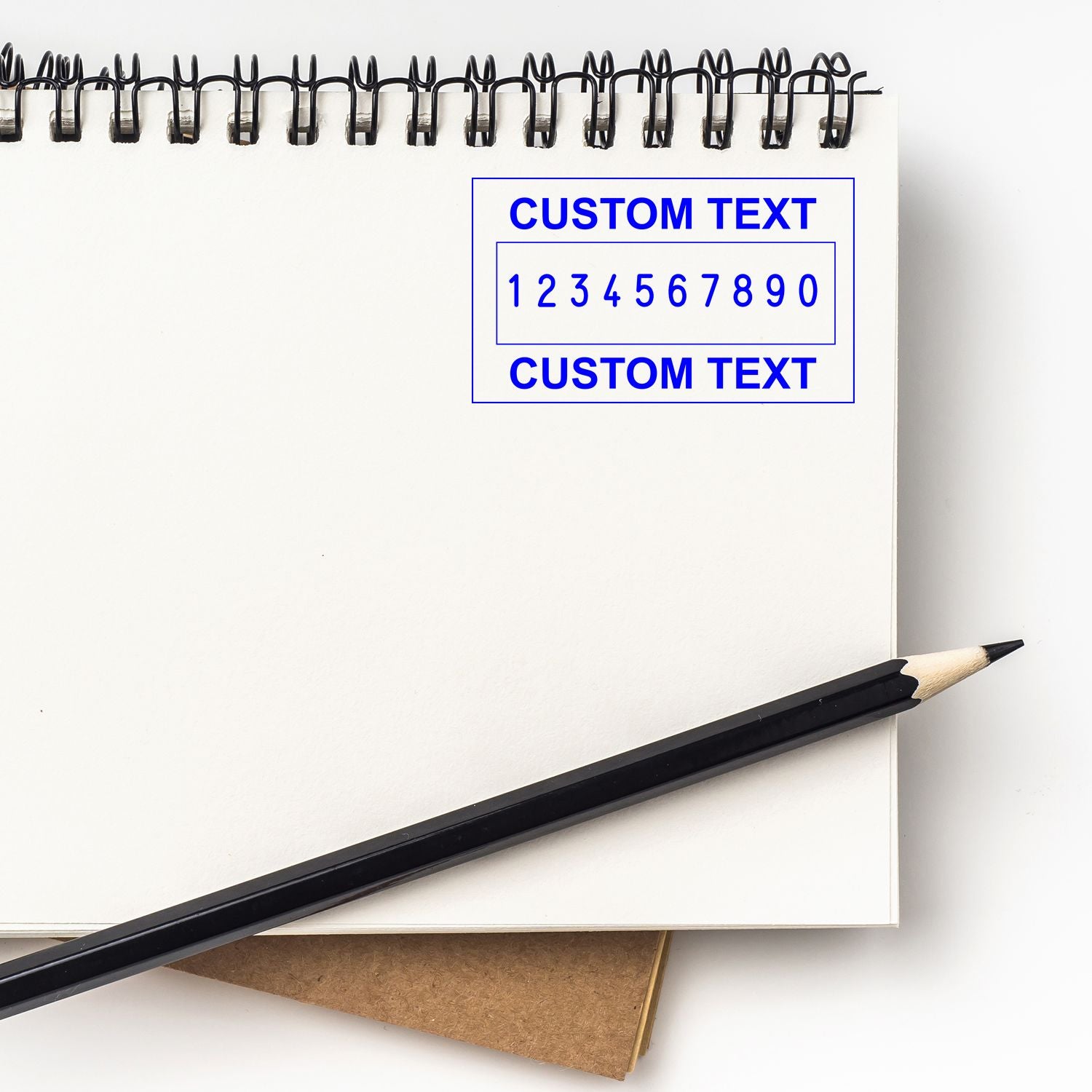 Notebook page template with custom text and number set 1234567890, showing numbering design idea with pencil for print layout.